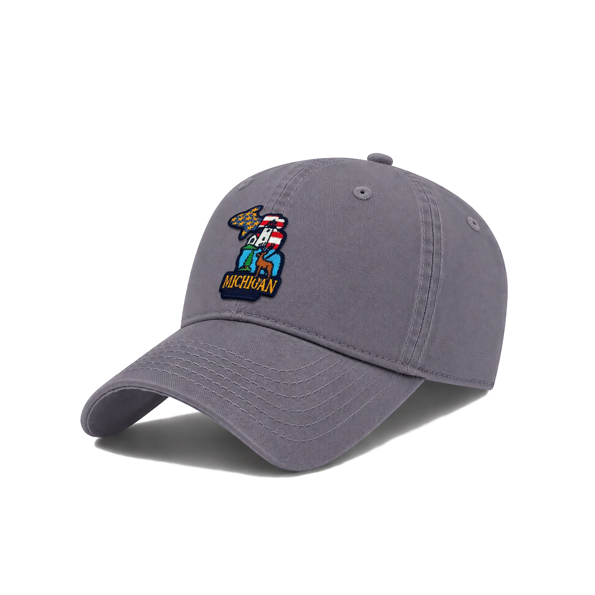 Michigan Washed Cotton Twill Baseball Cap with Vintage Patch for Men Women