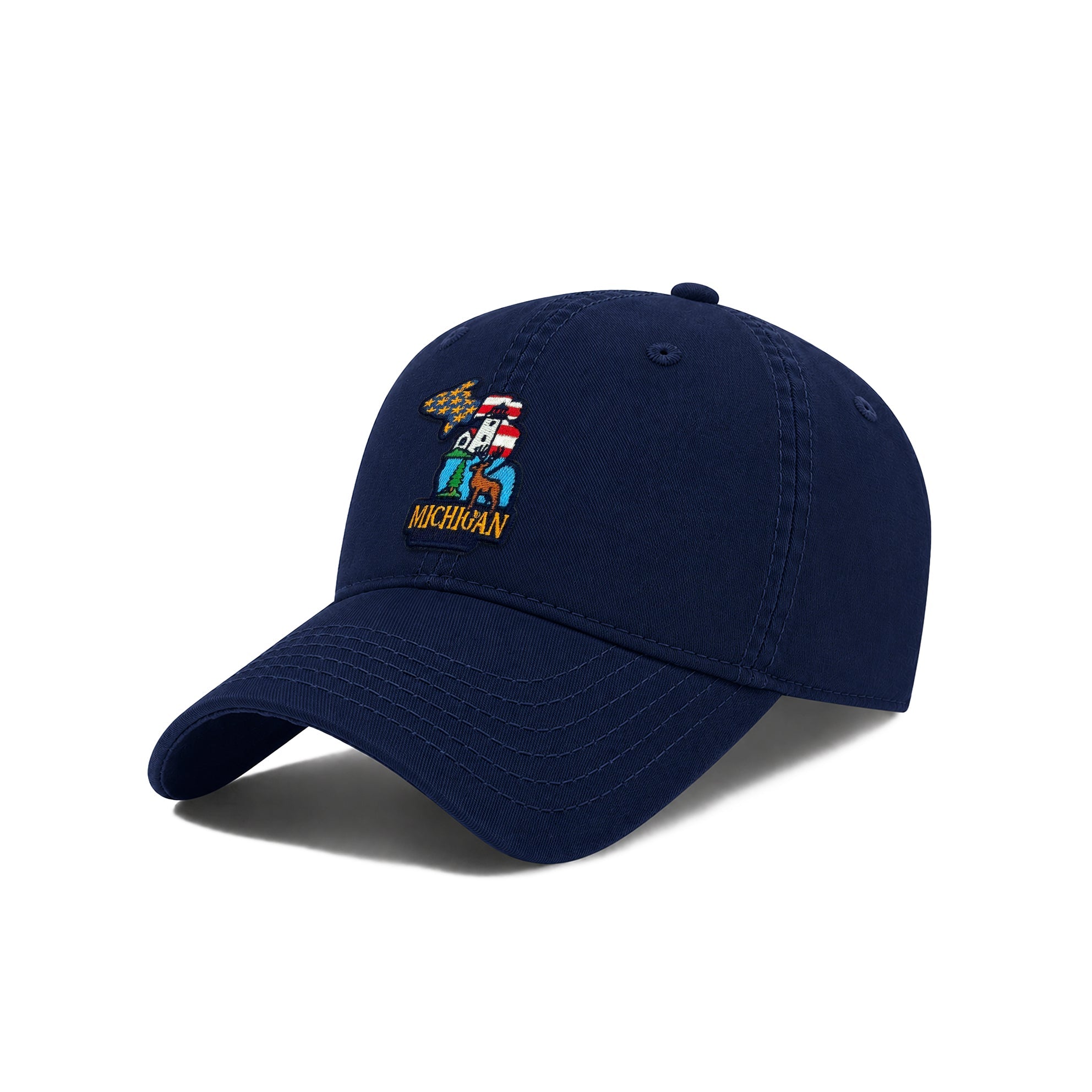 Michigan Washed Cotton Twill Baseball Cap with Vintage Patch for Men Women