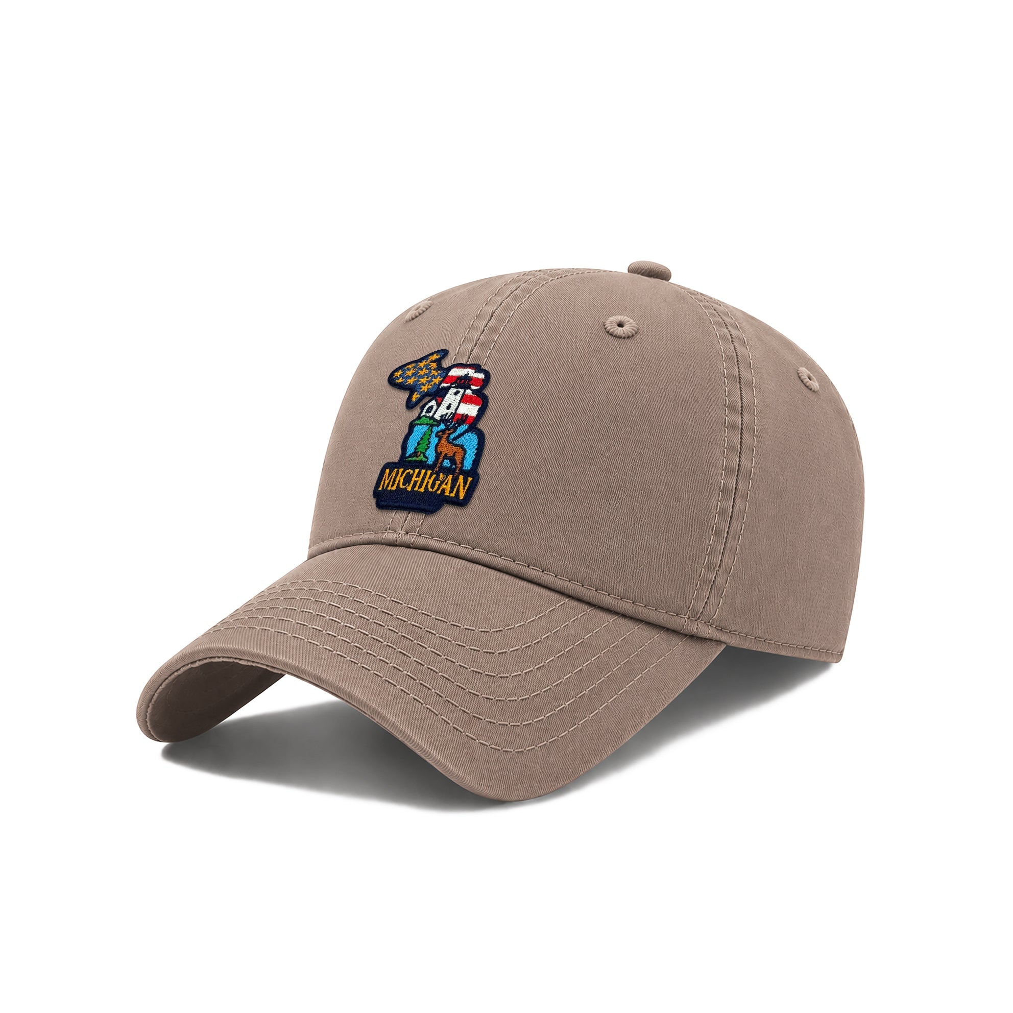 Michigan Washed Cotton Twill Baseball Cap with Vintage Patch for Men Women