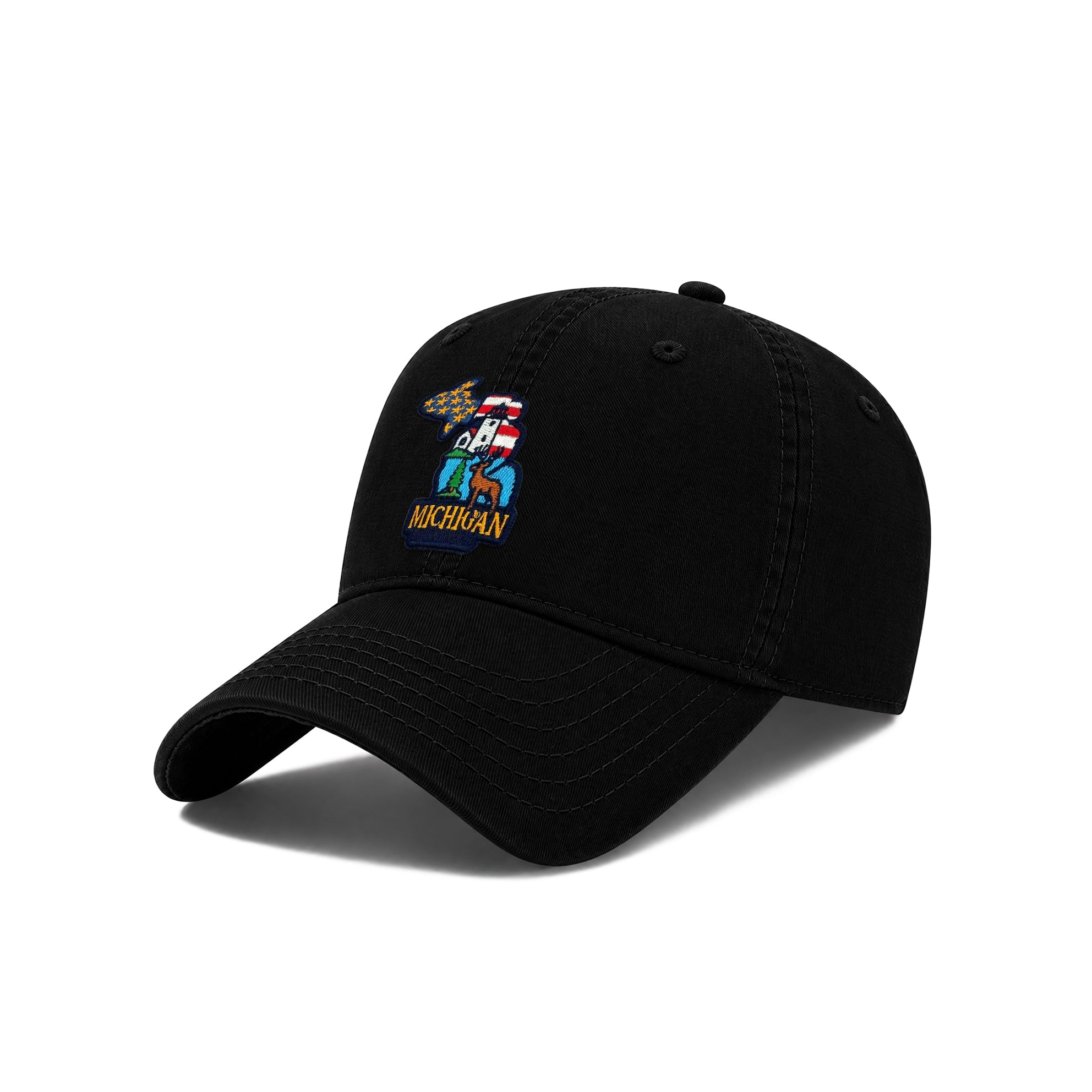 Michigan Washed Cotton Twill Baseball Cap with Vintage Patch for Men Women