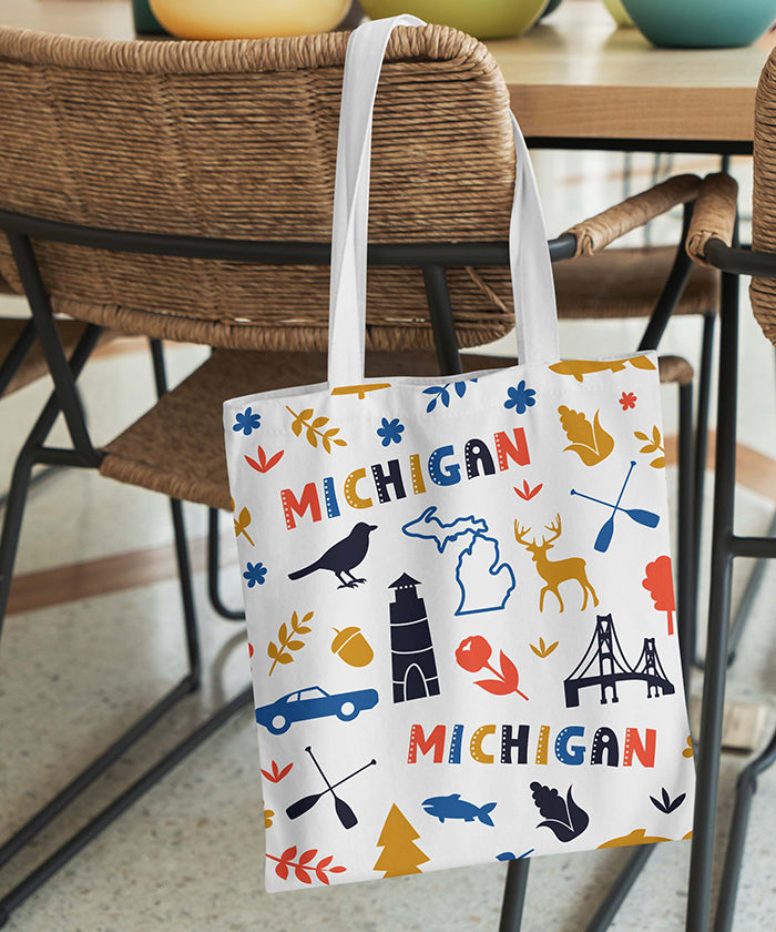 Michigan Icon Canvas Tote Bag – Michigan State Map Great Lakes Travel Souvenir Tote
