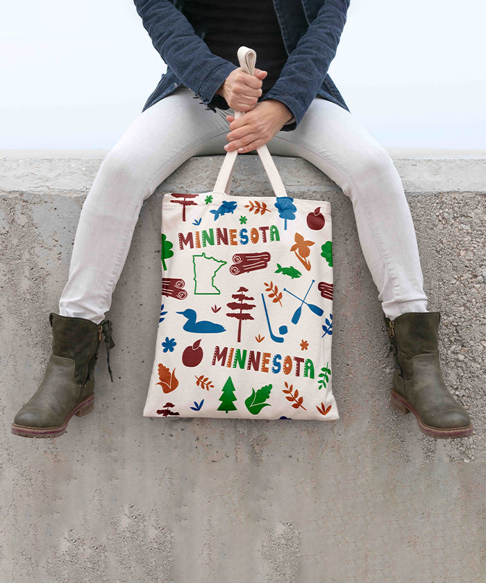 Minnesota Icon Canvas Tote Bag – Minnesota State Map Lake Travel Souvenir Tote