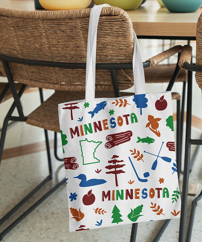 Minnesota Icon Canvas Tote Bag – Minnesota State Map Lake Travel Souvenir Tote