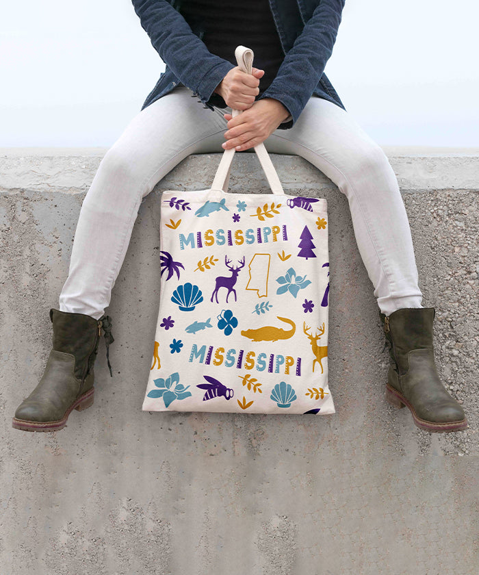 Mississippi Icon Canvas Tote Bag – Mississippi State Map River Travel Souvenir Tote