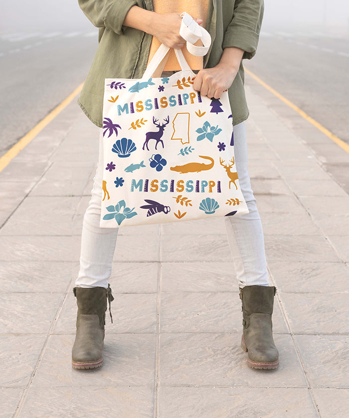 Mississippi Icon Canvas Tote Bag – Mississippi State Map River Travel Souvenir Tote