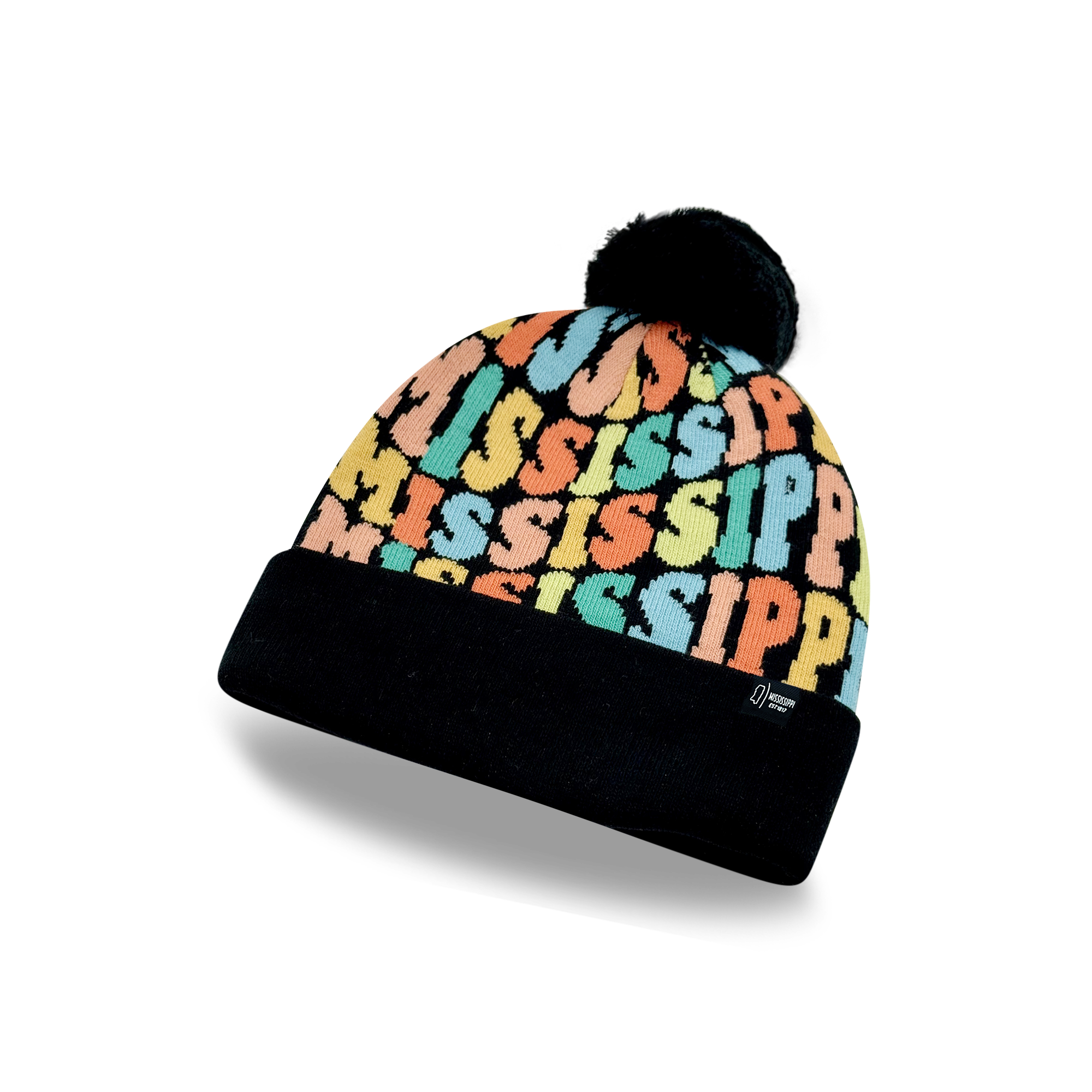 MISSISSIPPI Colorful Pom Pom Beanie - Warm Knitted Winter Hat