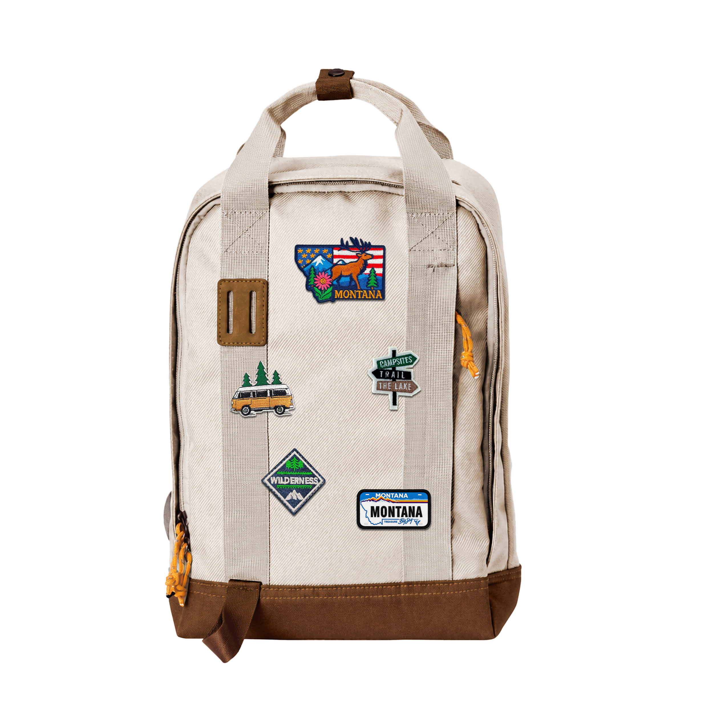 Montana Big Sky Waterproof Camouflage Backpack with Vintage Patches for Travel