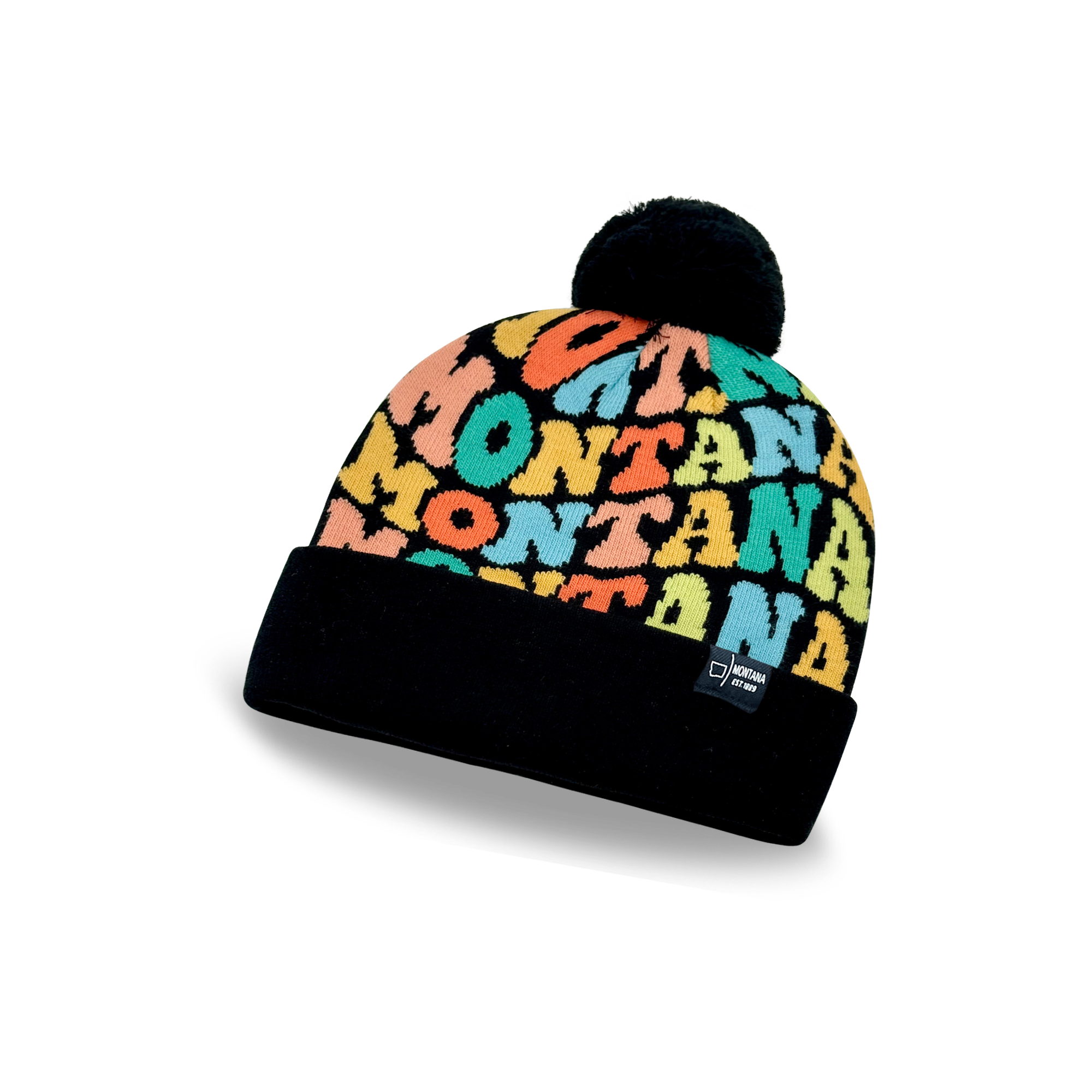 MONTANA Colorful Knit Pom Pom Beanie - Retro Warm Winter Hat