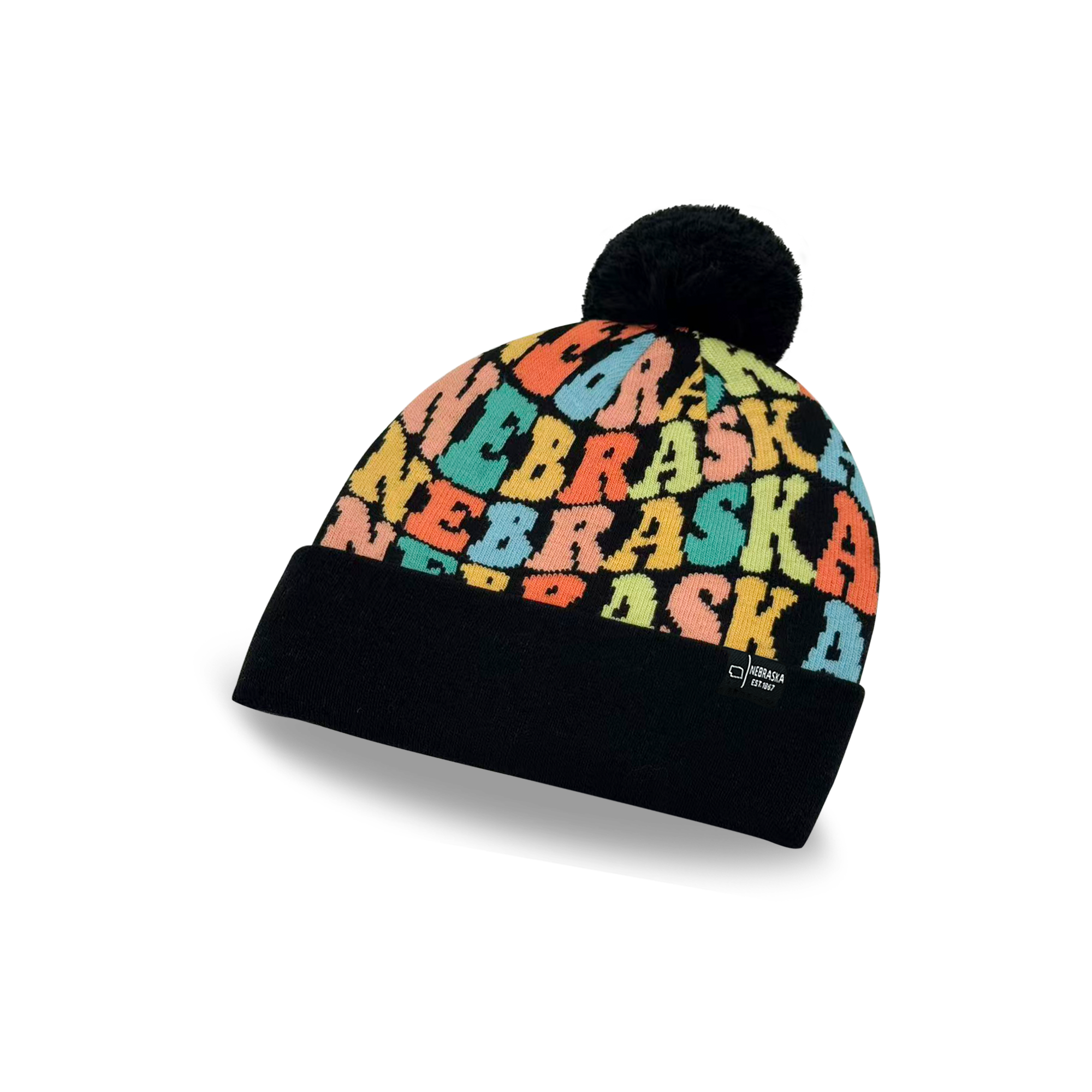 NEBRASKA Colorful Knit Pom Pom Beanie - Retro Winter Warm Hat
