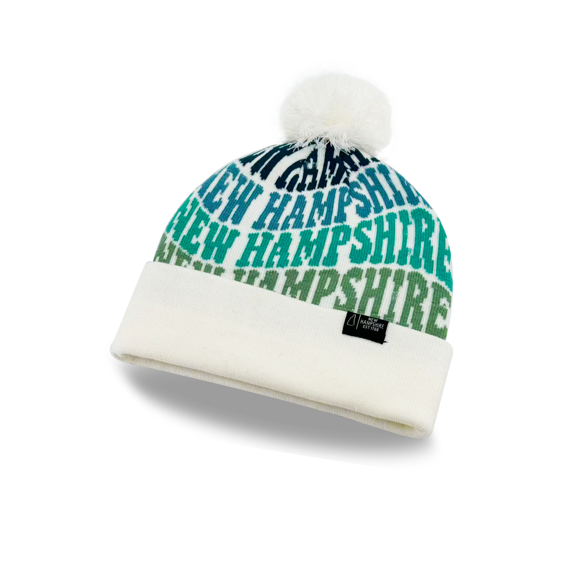 New Hampshire Colorful Letter Knit Beanie Retro Pom Pom Winter Hat with Bold Typography