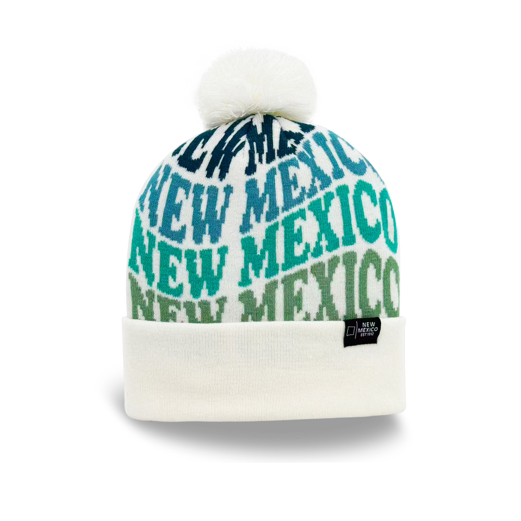 New Mexico Colorful Letter Knit Beanie Retro Pom Pom Winter Hat with Bold Typography