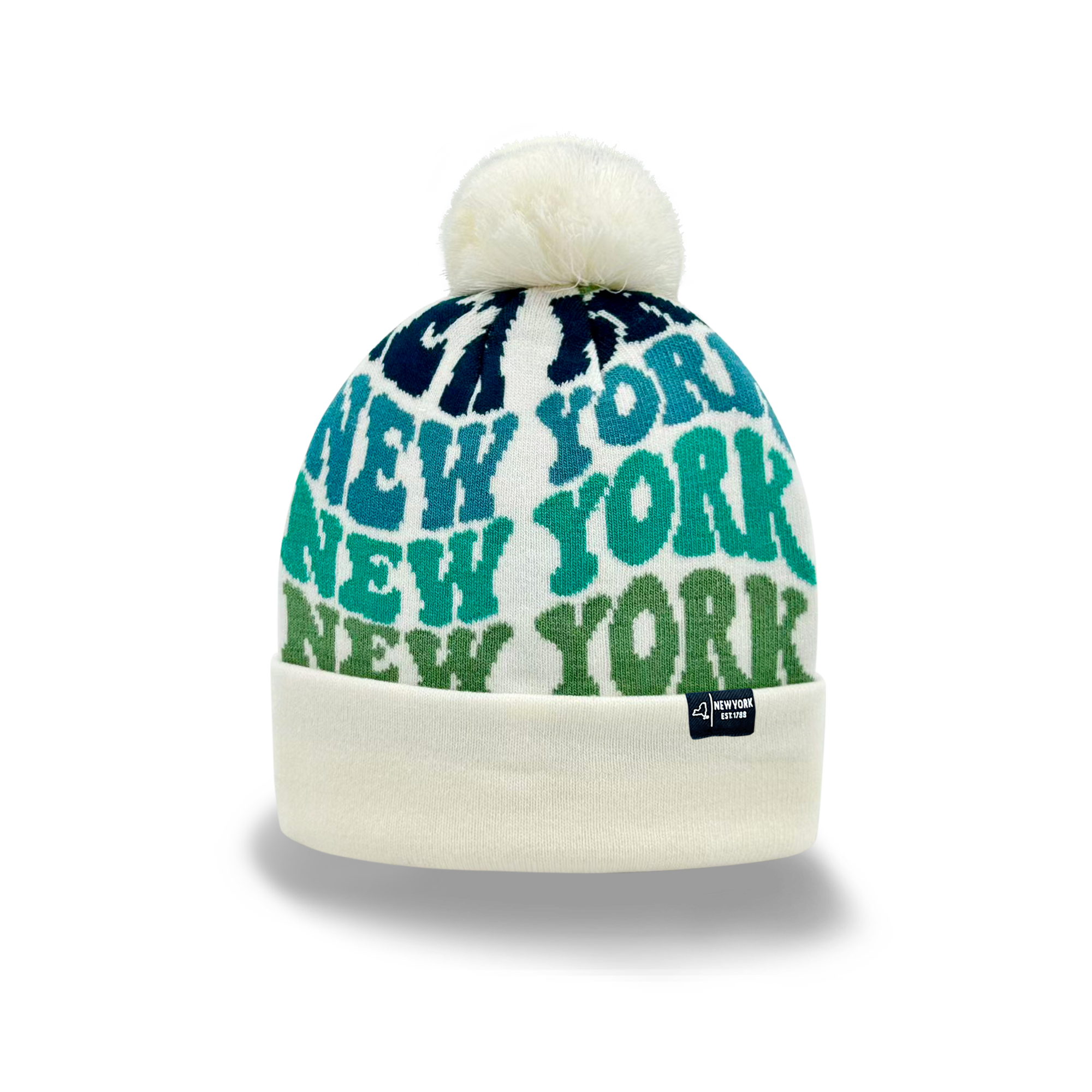 NEW YORK Colorful Knit Pom Pom Beanie - Retro Winter Hat