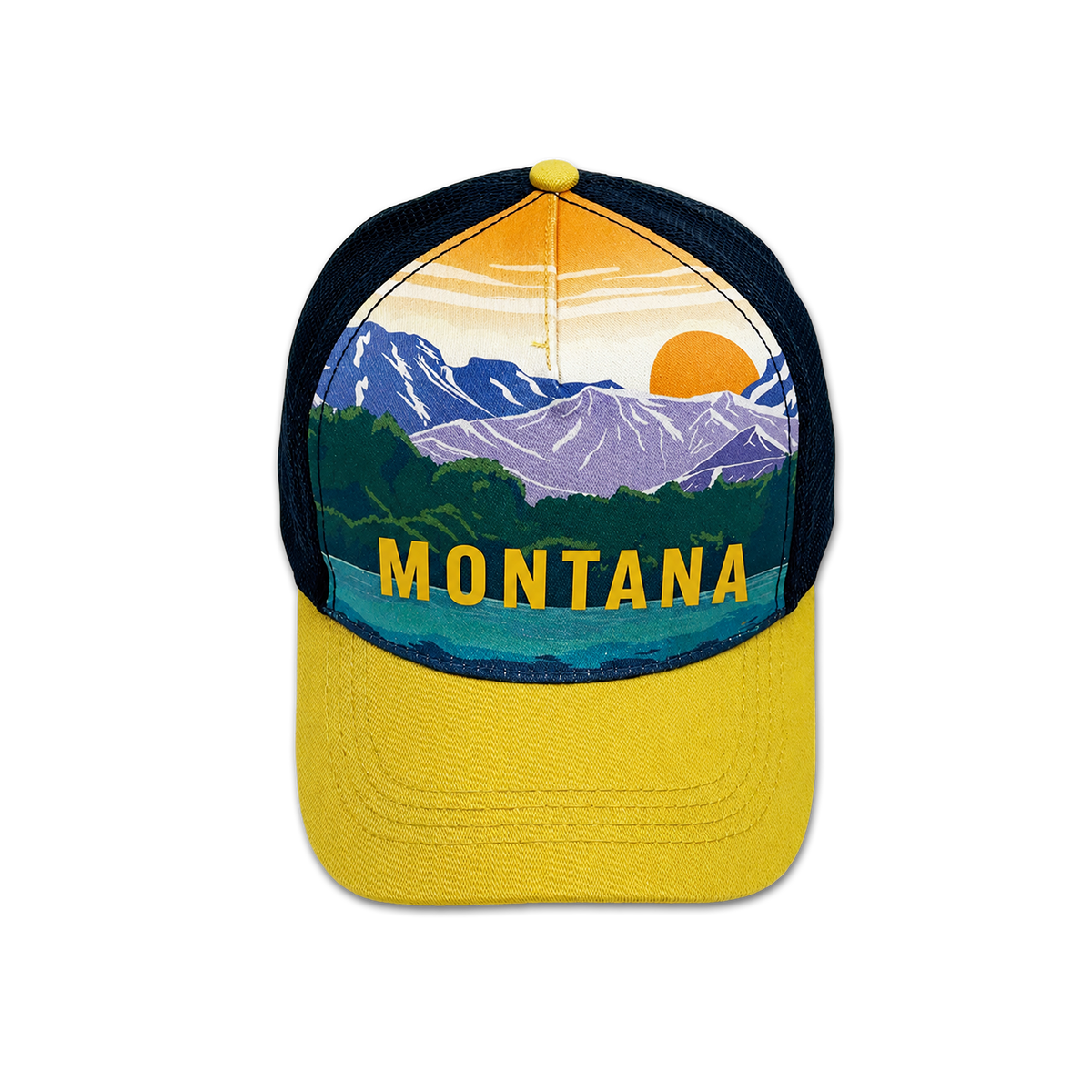 Montana Scenic Graphic Print Trucker Hat - Outdoor Adventure Mesh Cap