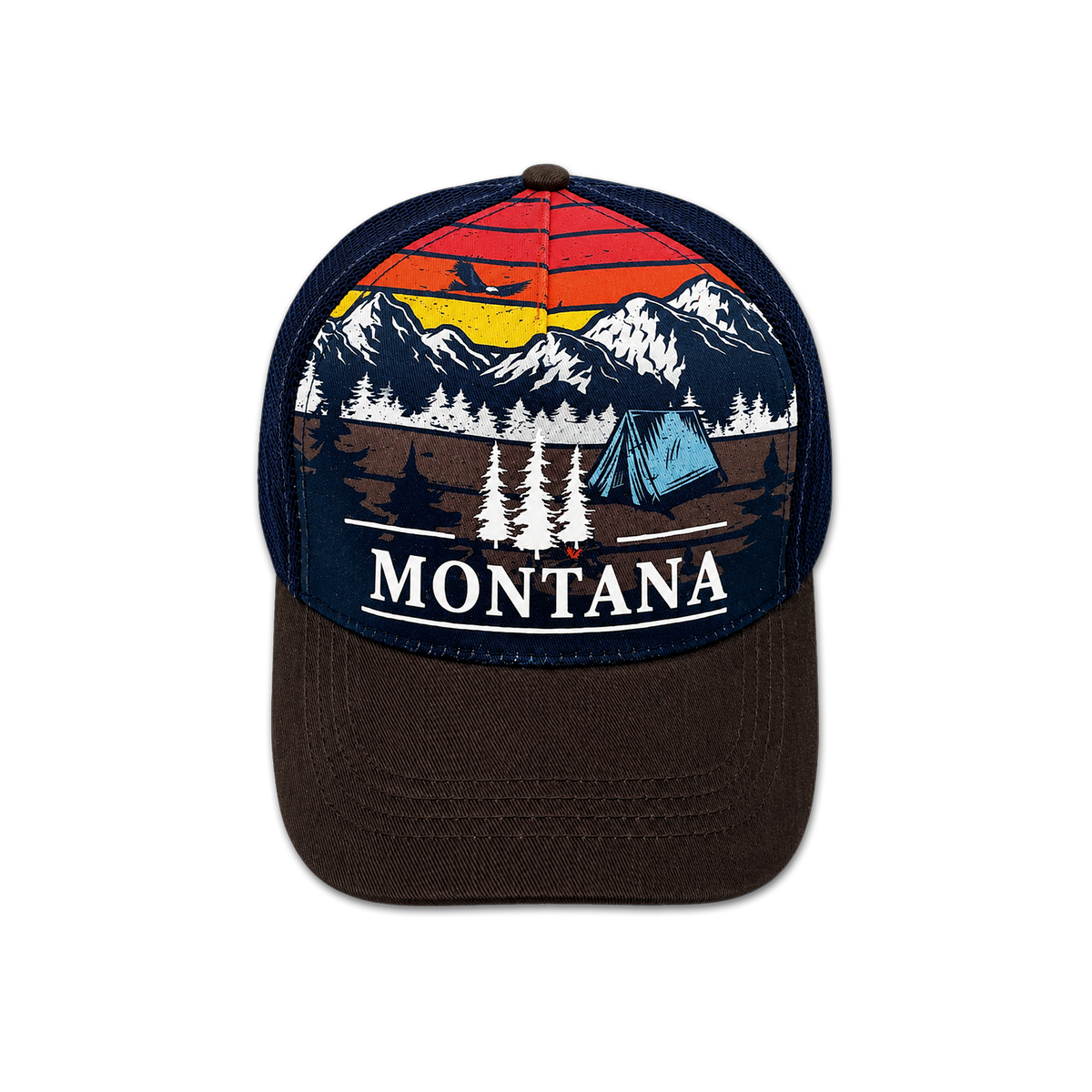 Montana Scenic Graphic Print Trucker Hat - Outdoor Adventure Mesh Cap