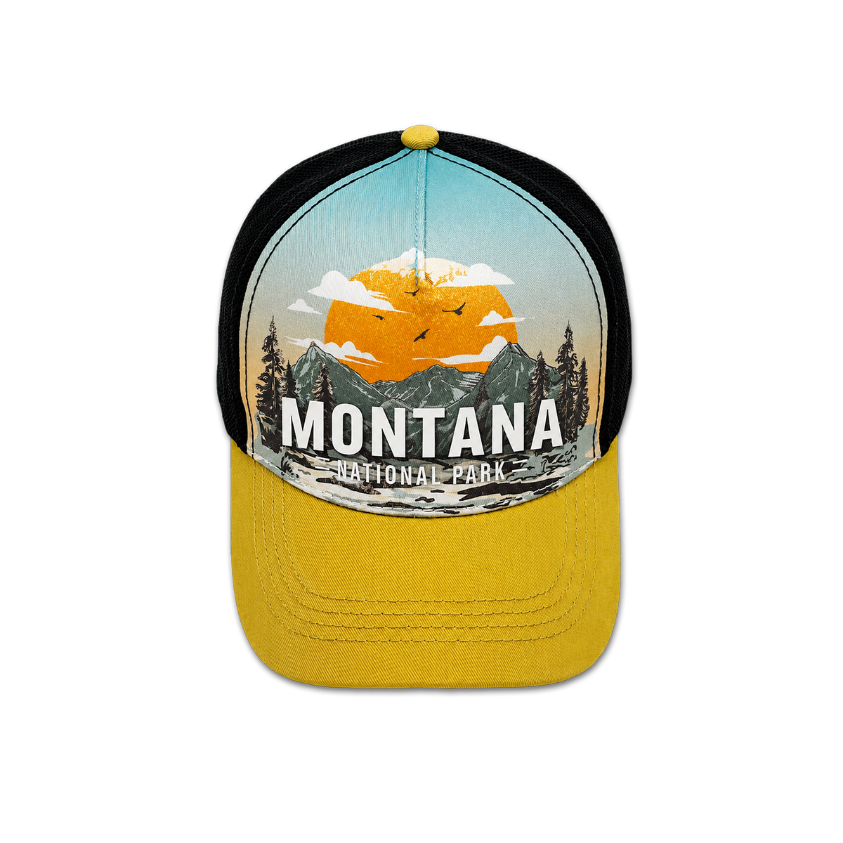Montana Scenic Graphic Print Trucker Hat - Outdoor Adventure Mesh Cap