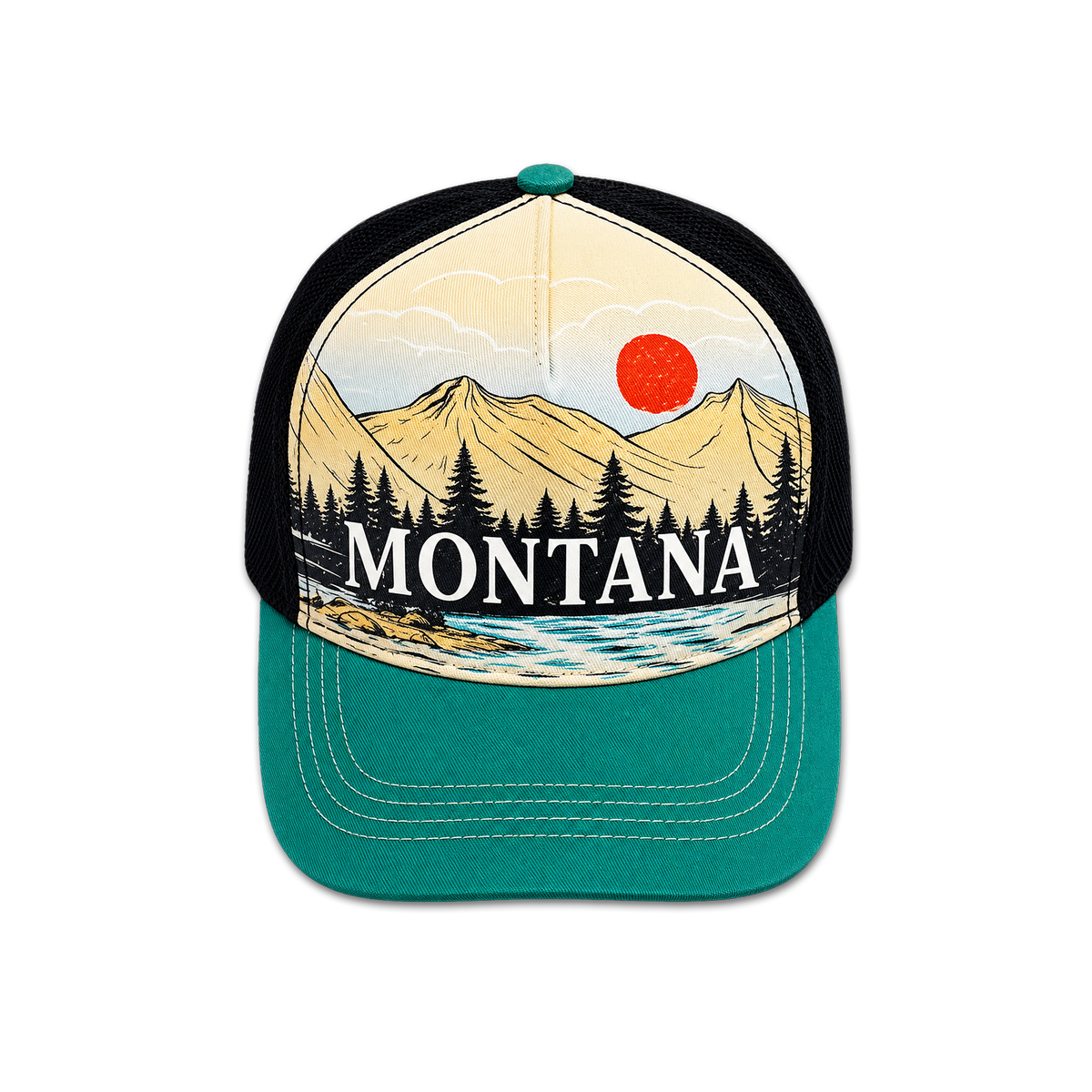 Montana Scenic Graphic Print Trucker Hat - Outdoor Adventure Mesh Cap