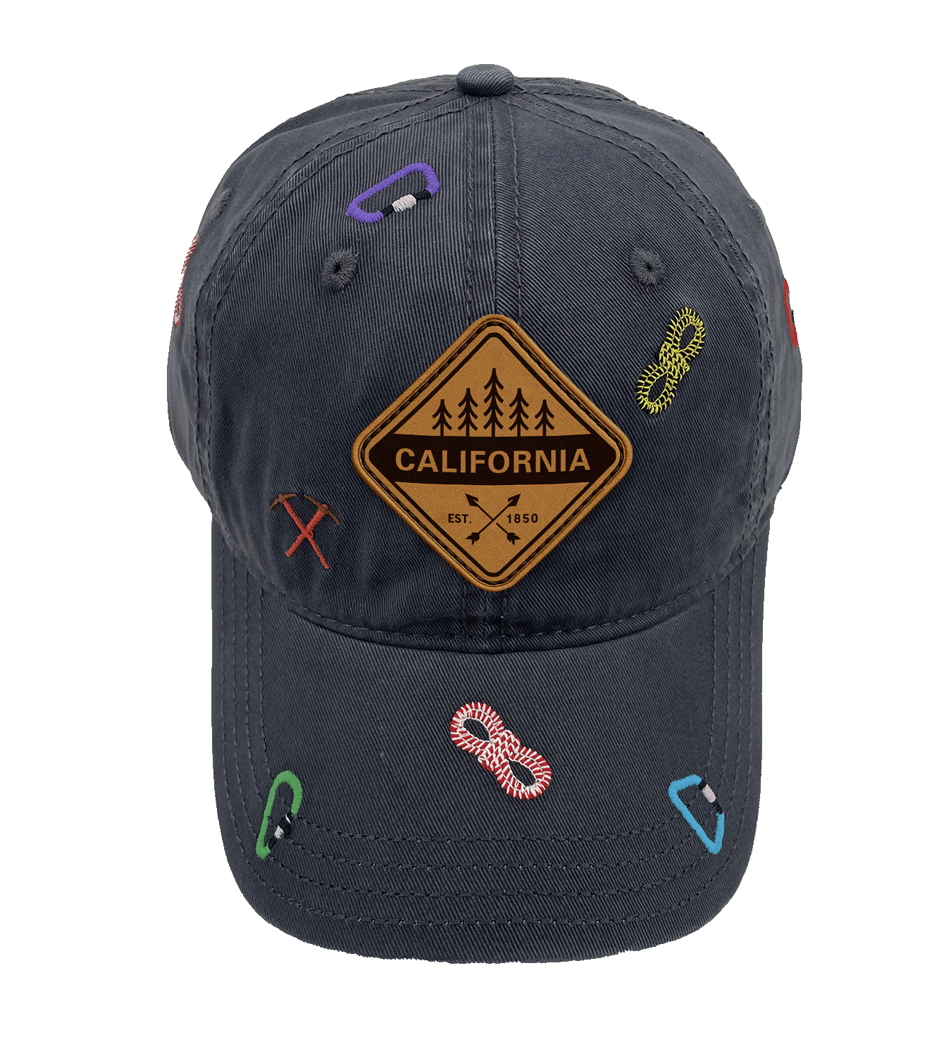 California Hiking Adventure Baseball Cap ¨C Outdoor Climbing Rope & Carabiner Embroidered Hat for Travelers