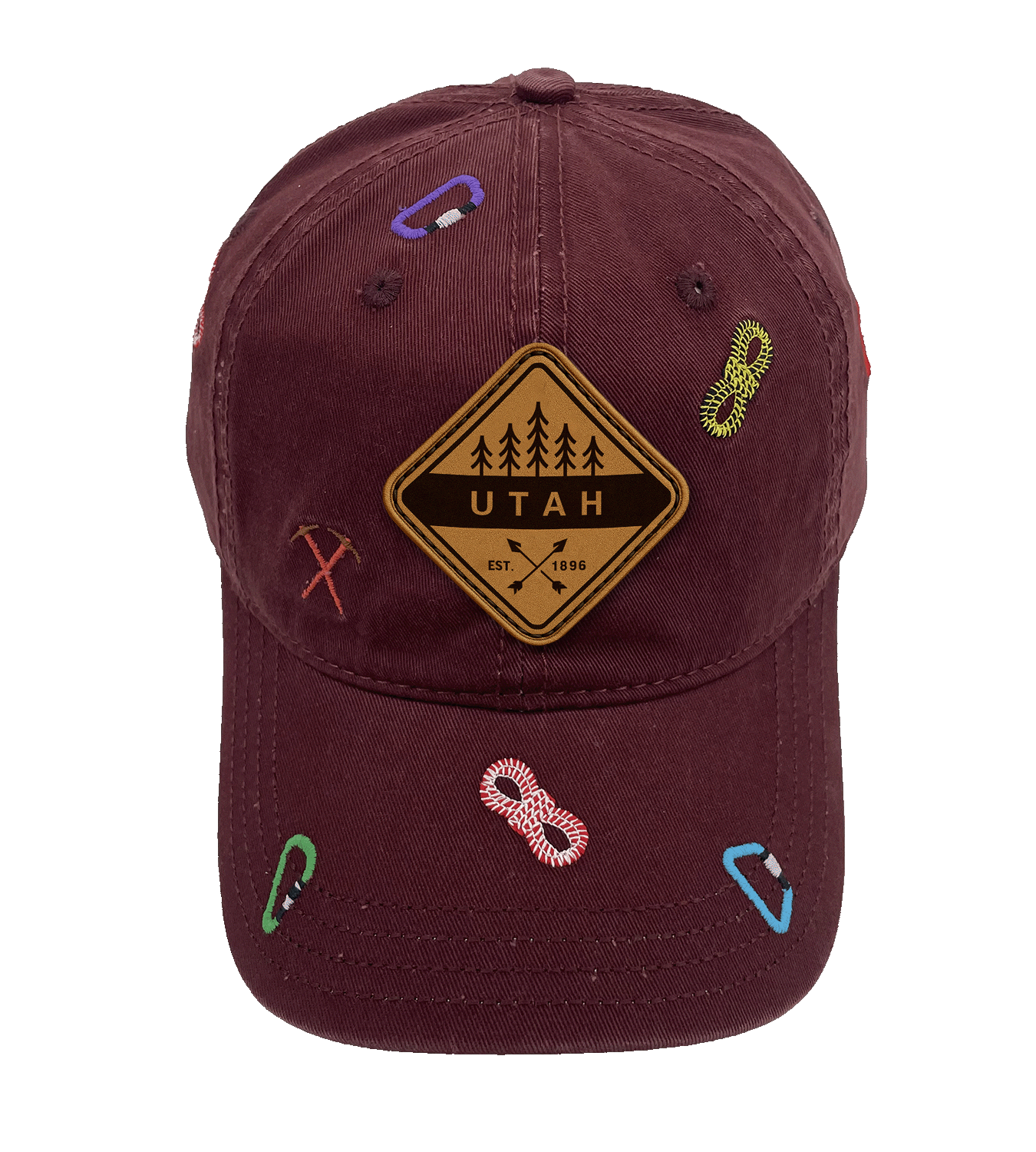 Utah Hiking Adventure Baseball Cap ¨C Climbing Rope & Carabiner Embroidered Outdoor Hat for Travelers