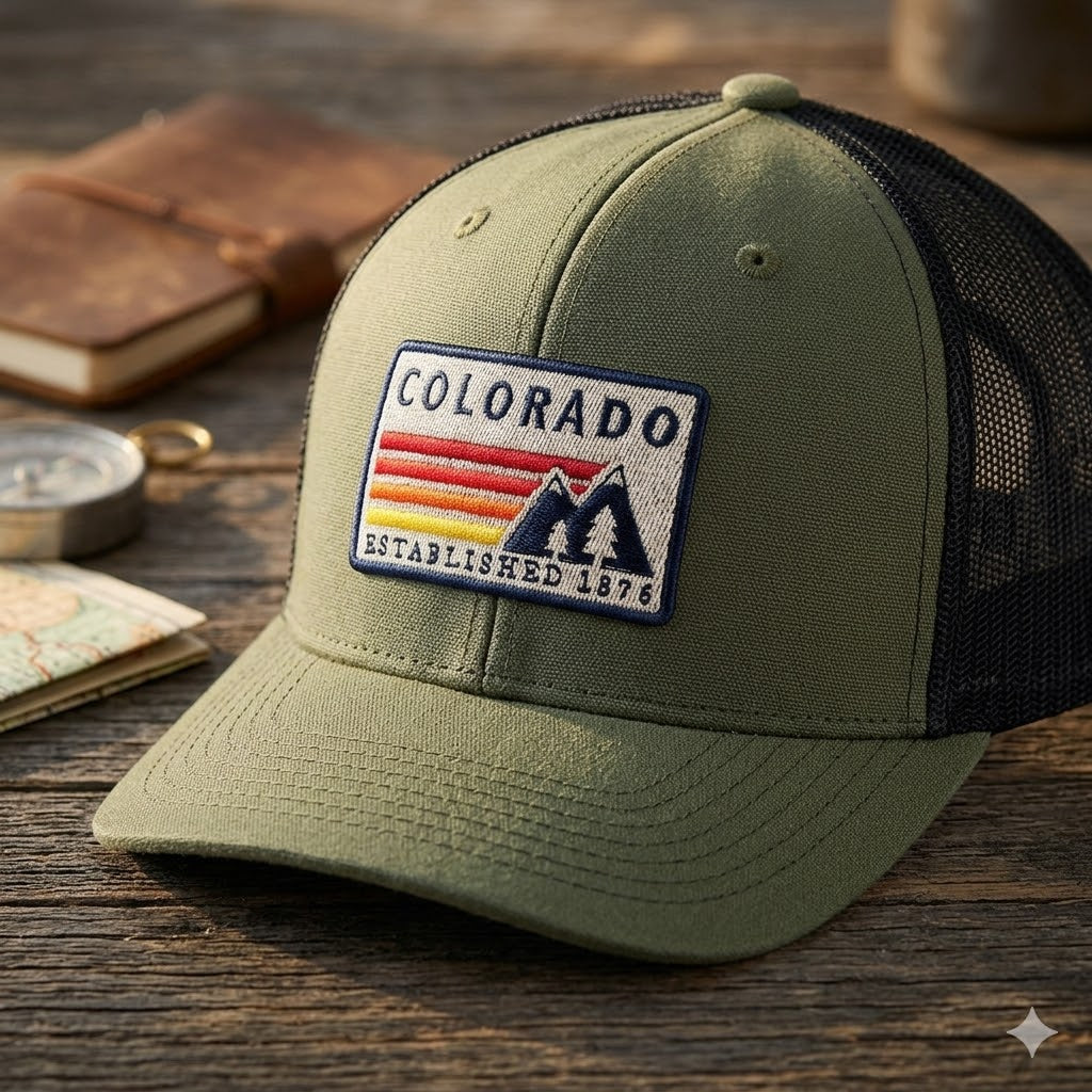 Colorado Mountain Embroidered Patch Trucker Hat Vintage Outdoor Cap