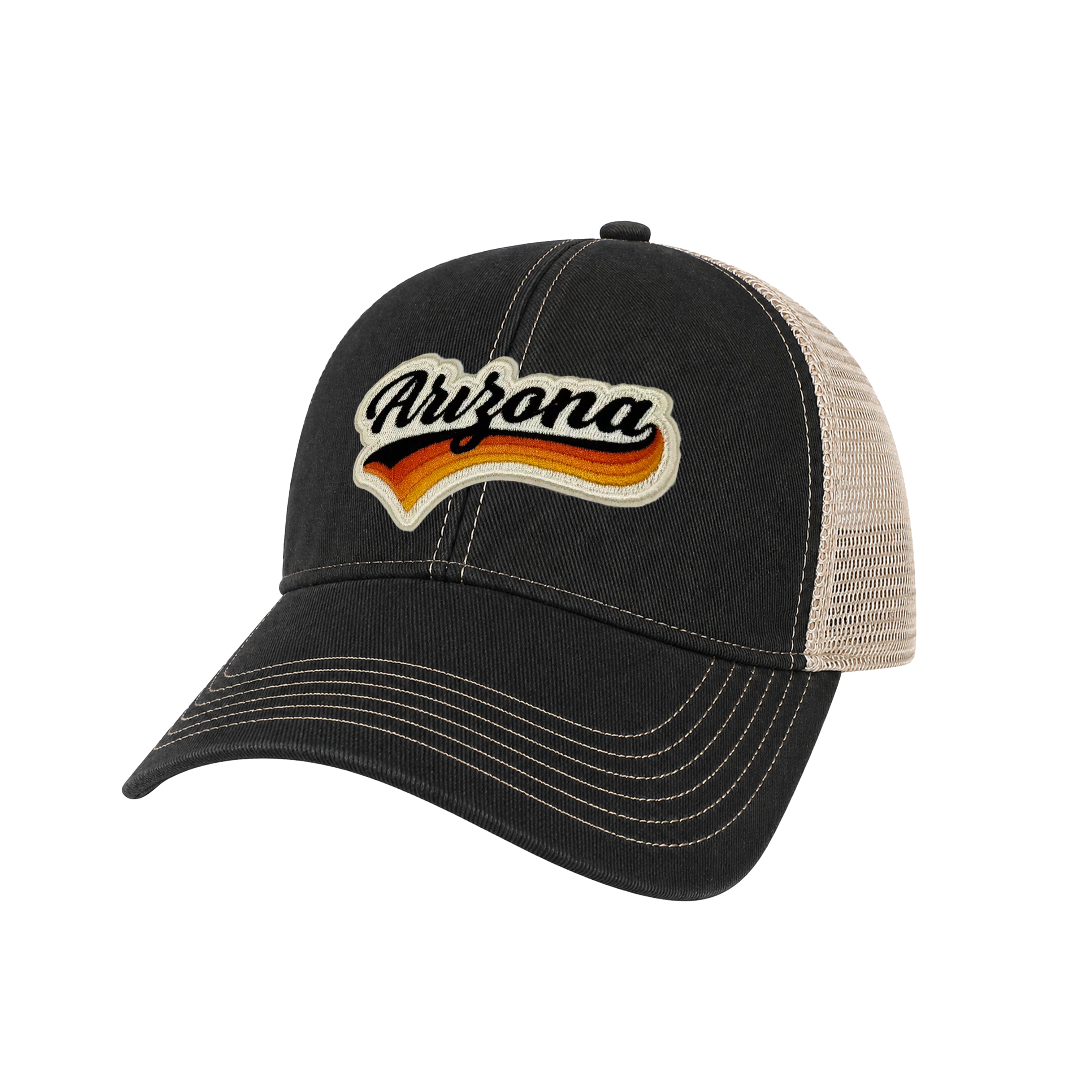 Arizona Vintage Dirty Washed Trucker Cap with Retro Rainbow Patch | Cotton Mesh Snapback Hat