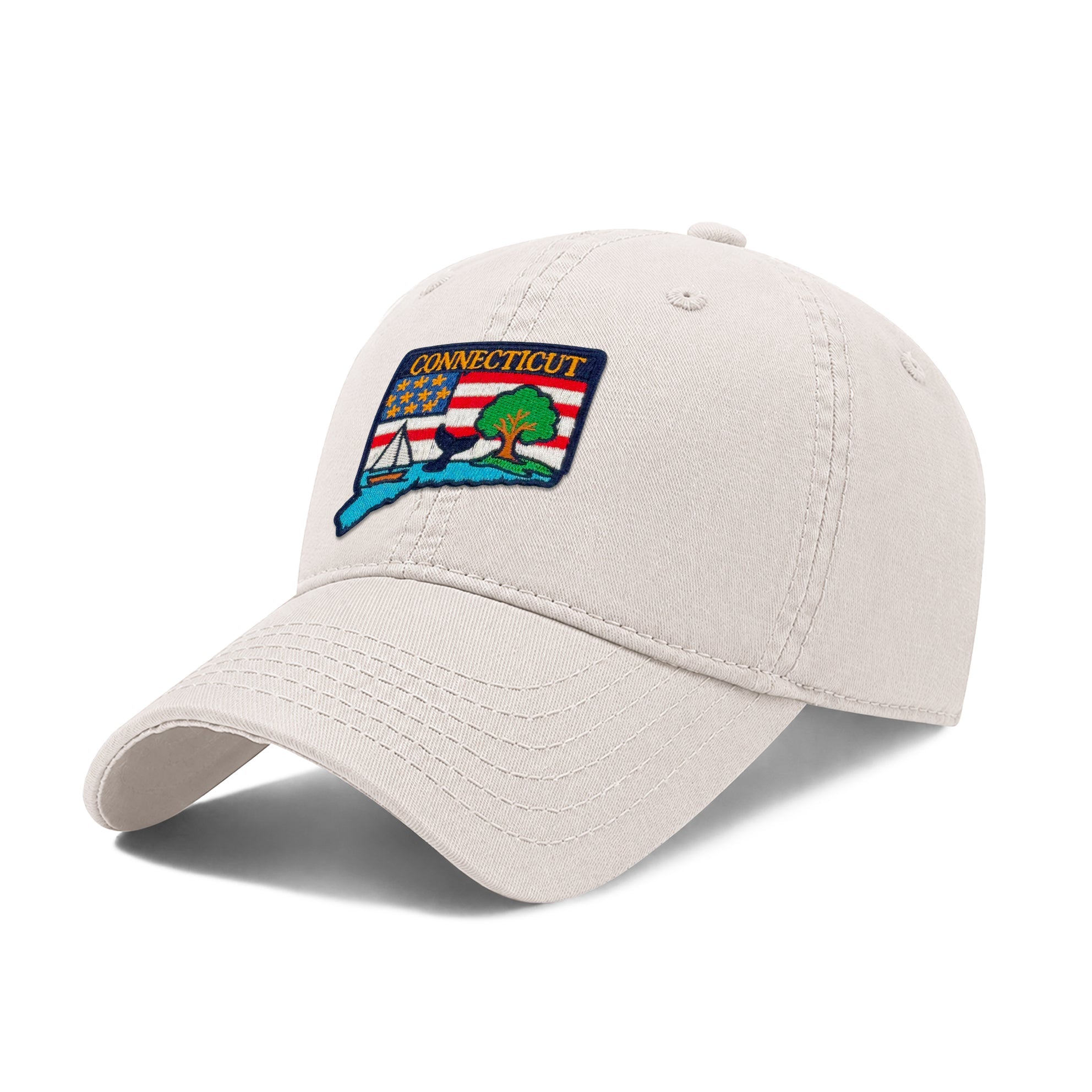 Connecticut New England Baseball Cap with Embroidered Whale Sailboat Patch for Travel