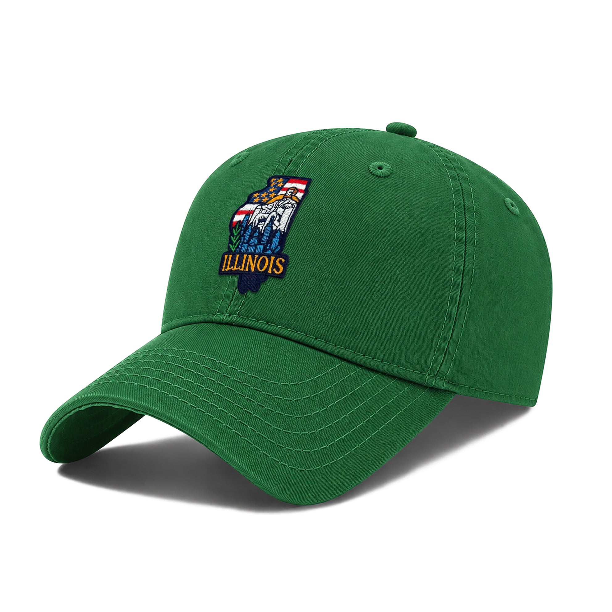 Illinois Washed Baseball Cap | Vintage Cotton Twill Adjustable Hat | Embroidered Illinois Landmark Travel Souvenir Cap