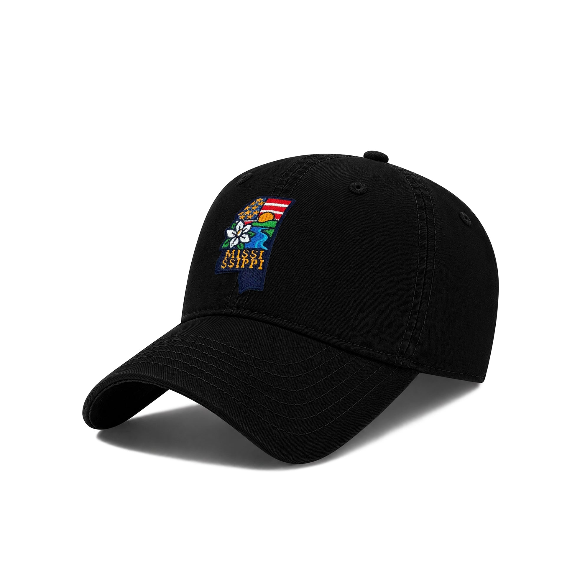 Mississippi Southern Classic Baseball Cap with Embroidered Magnolia Blossom Patch for Travel