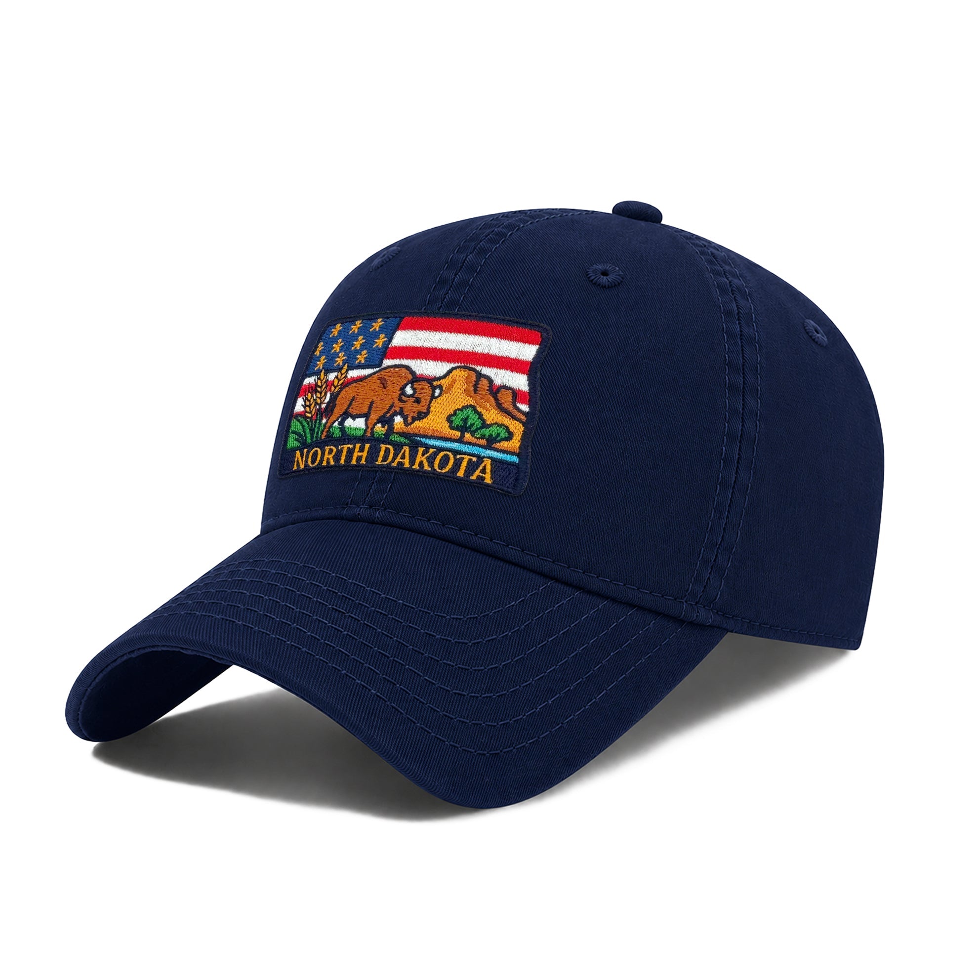North Dakota Reflecting State Icons Low Profile Garment Wash Cotton Baseball Caps Mens Womens