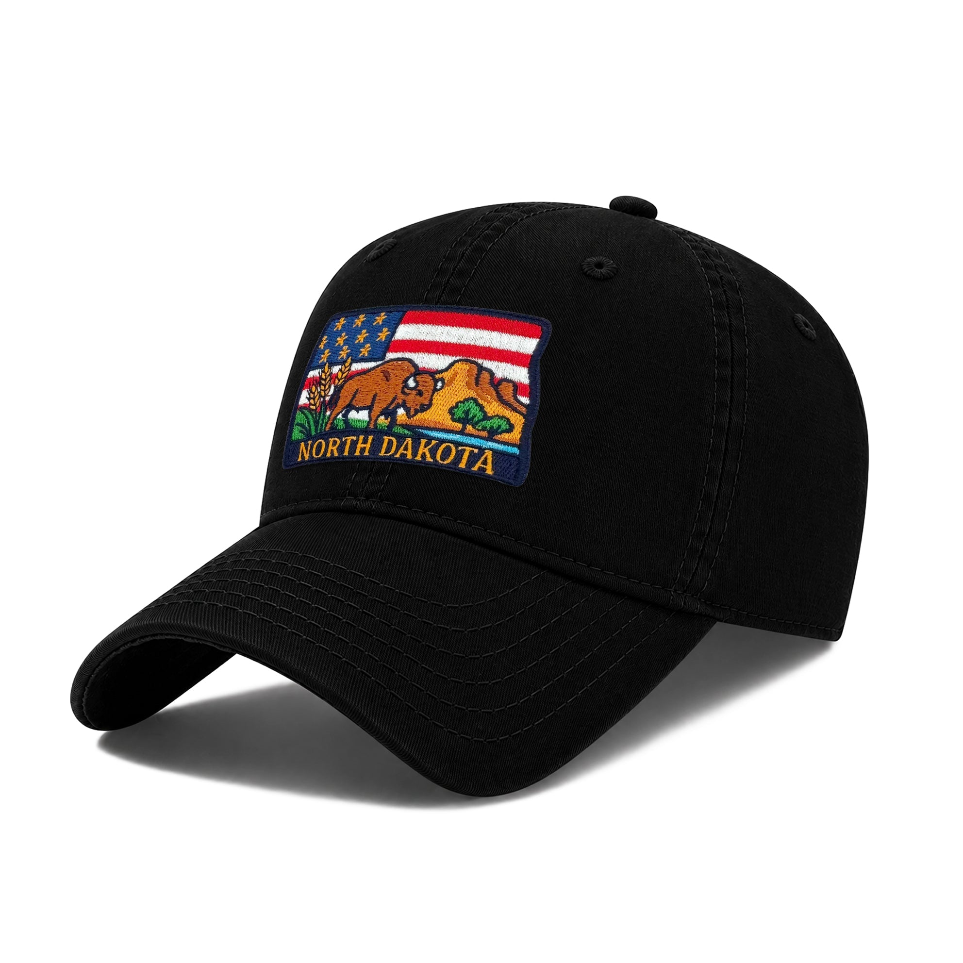 North Dakota Reflecting State Icons Low Profile Garment Wash Cotton Baseball Caps Mens Womens