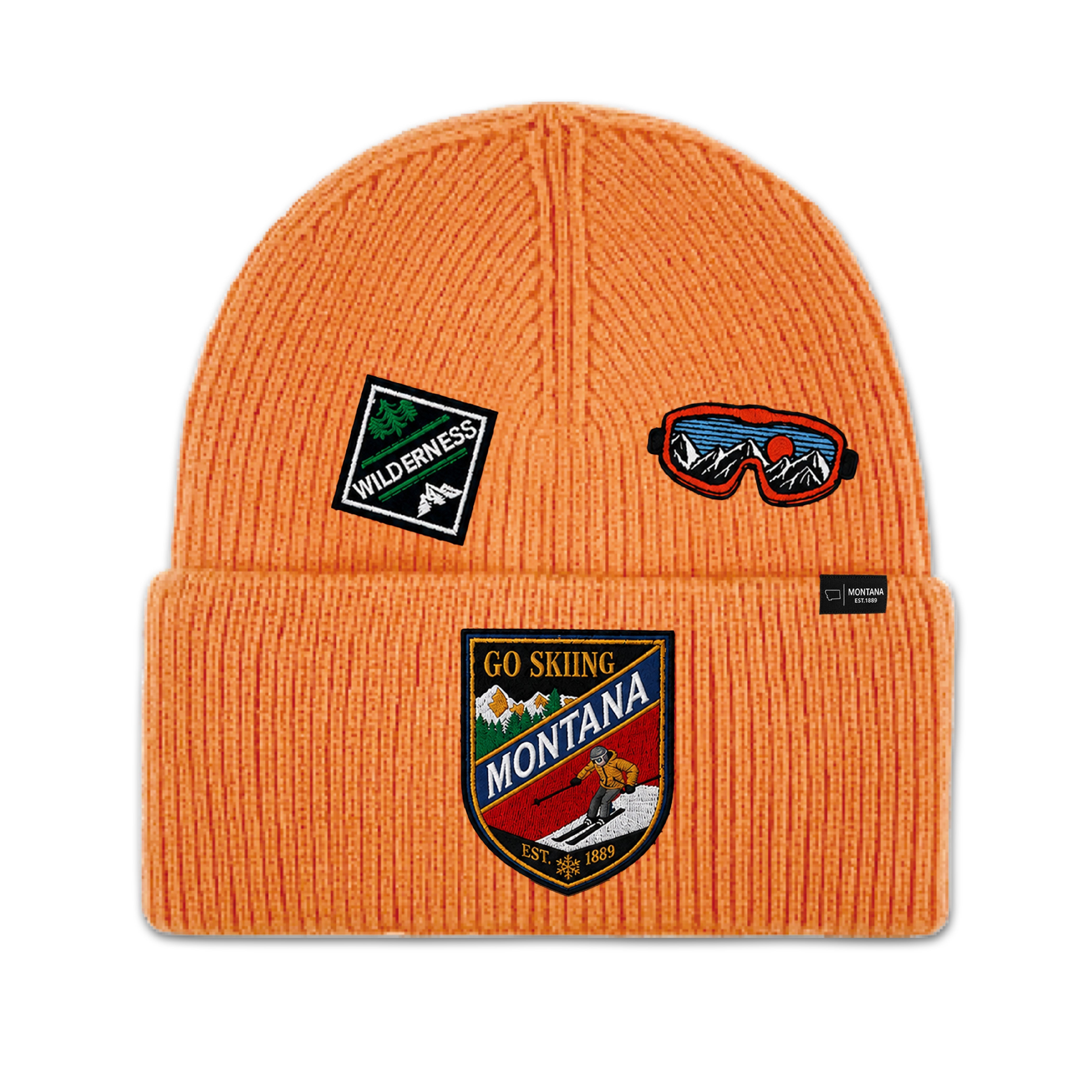 Big Sky, Montana Go Skiing Knit Beanie with Appliqu Patches