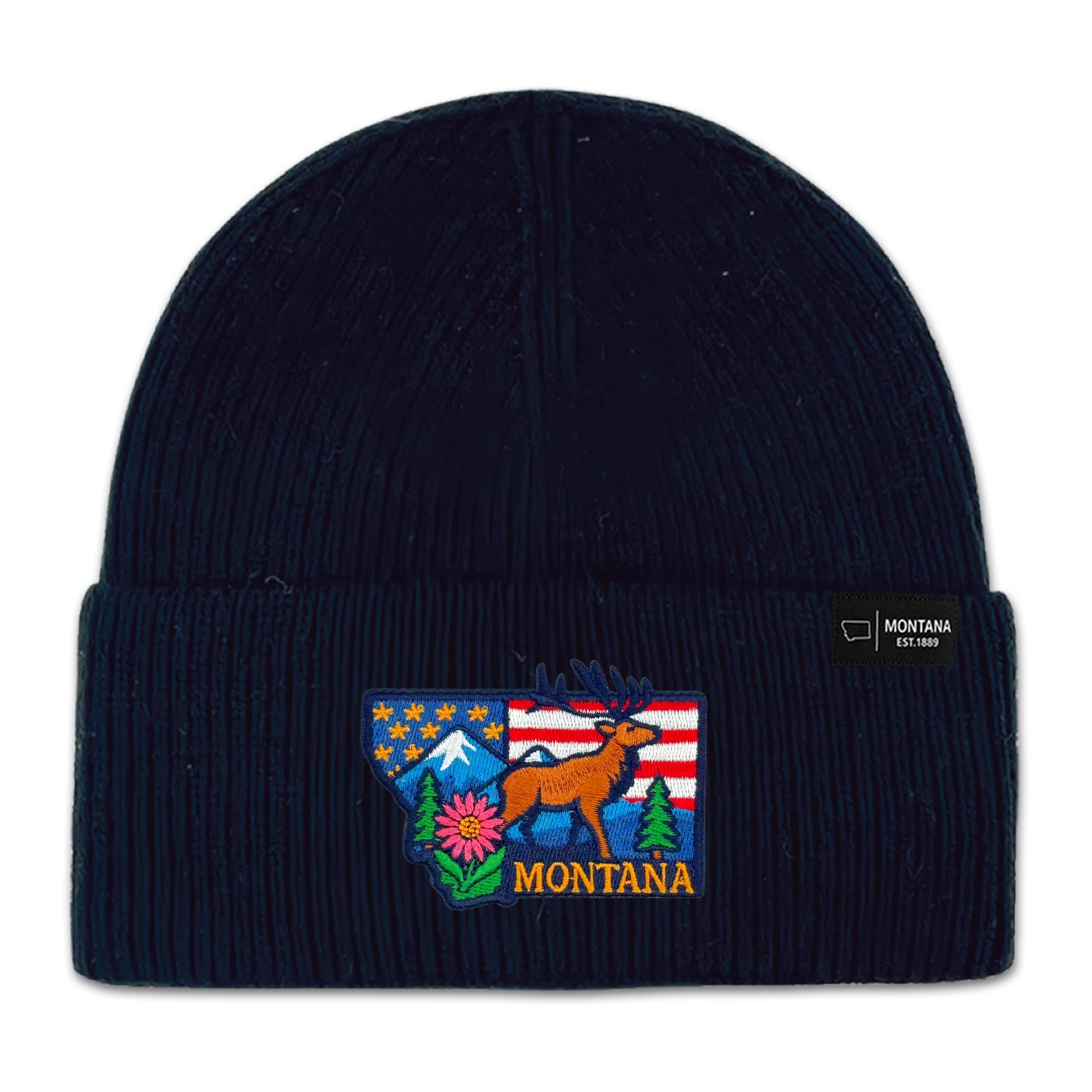 Montana Mens Womens Knit Beanie with Custom State Icons Unique Top Stitching Cozy Medium Fit