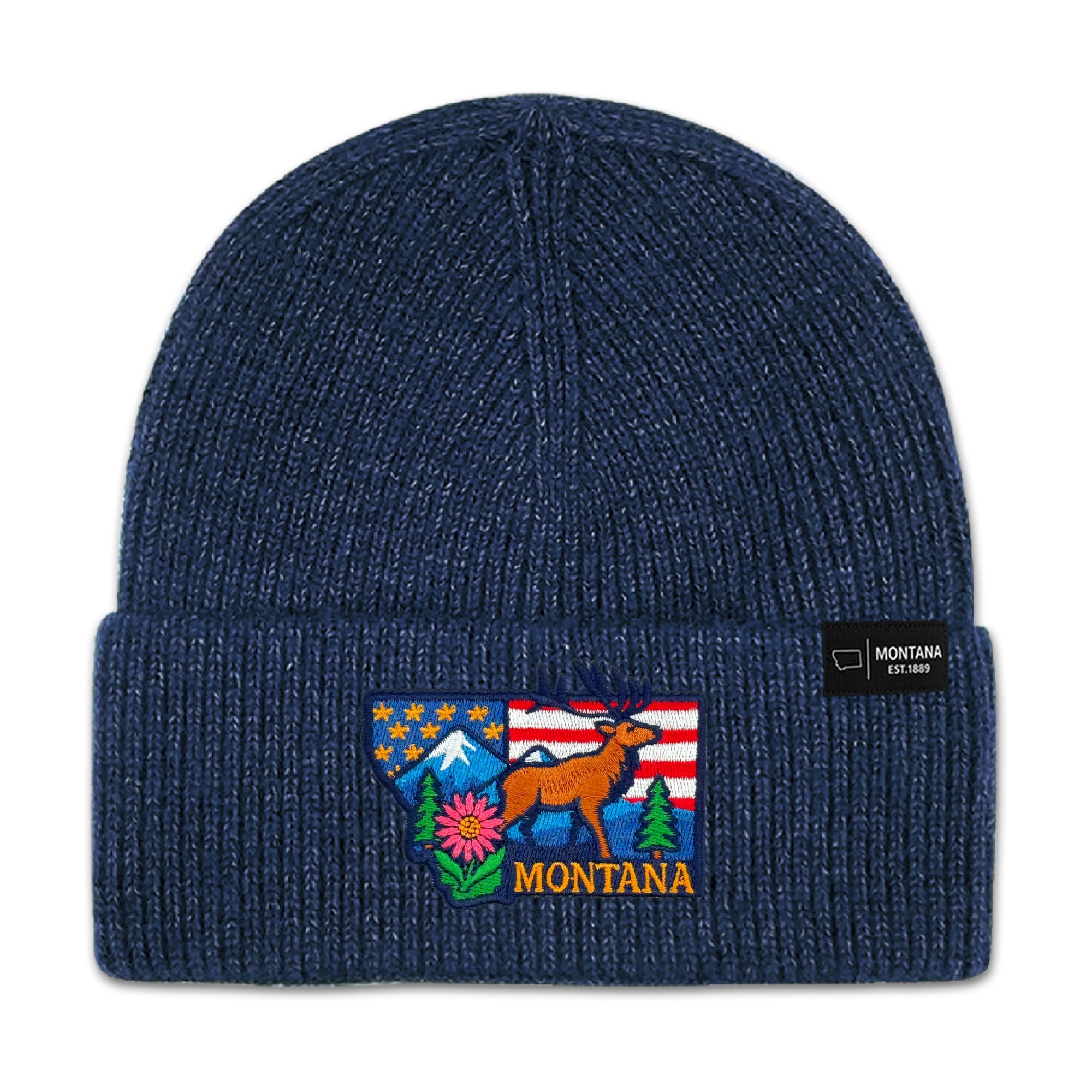 Montana Mens Womens Knit Beanie with Custom State Icons Unique Top Stitching Cozy Medium Fit