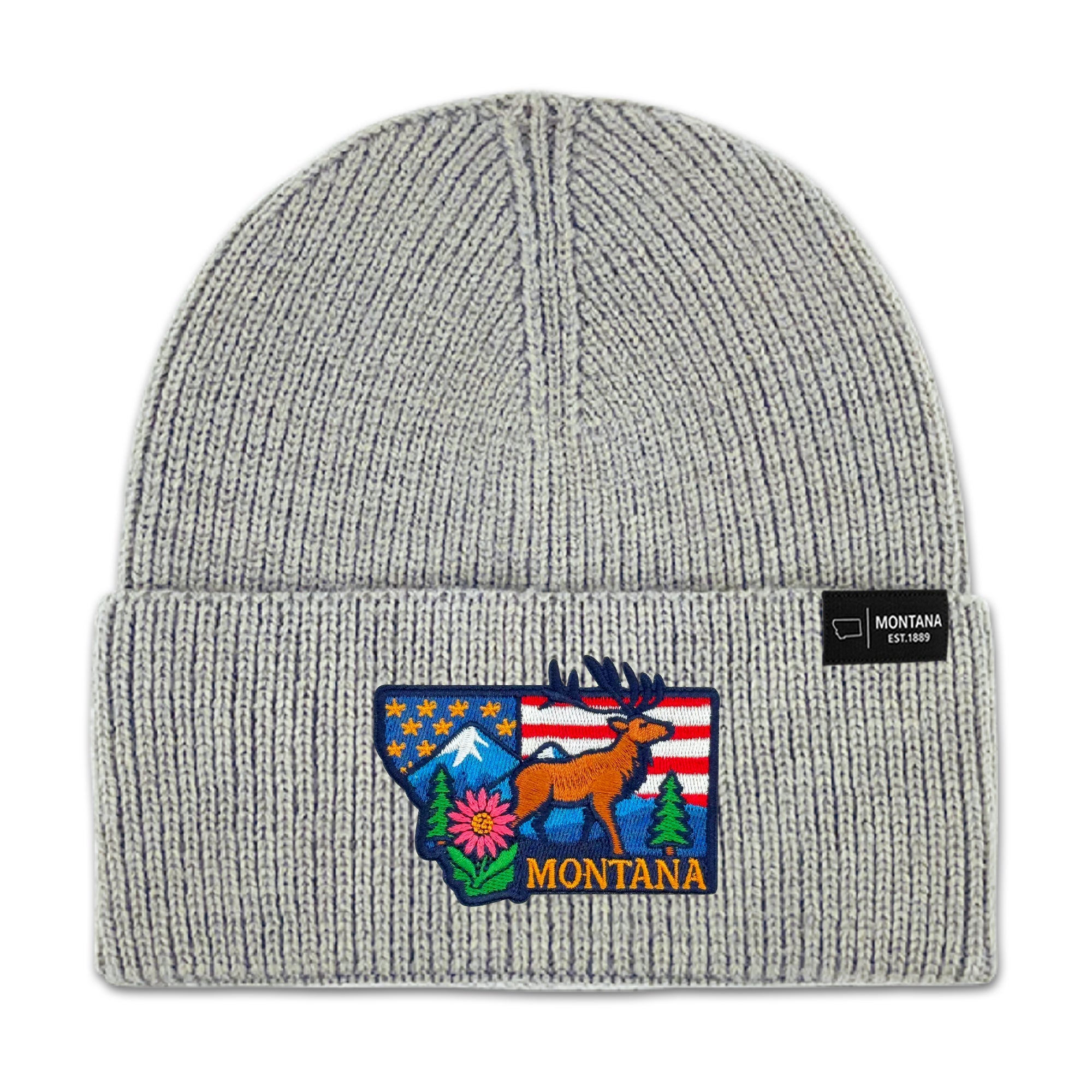 Montana Mens Womens Knit Beanie with Custom State Icons Unique Top Stitching Cozy Medium Fit