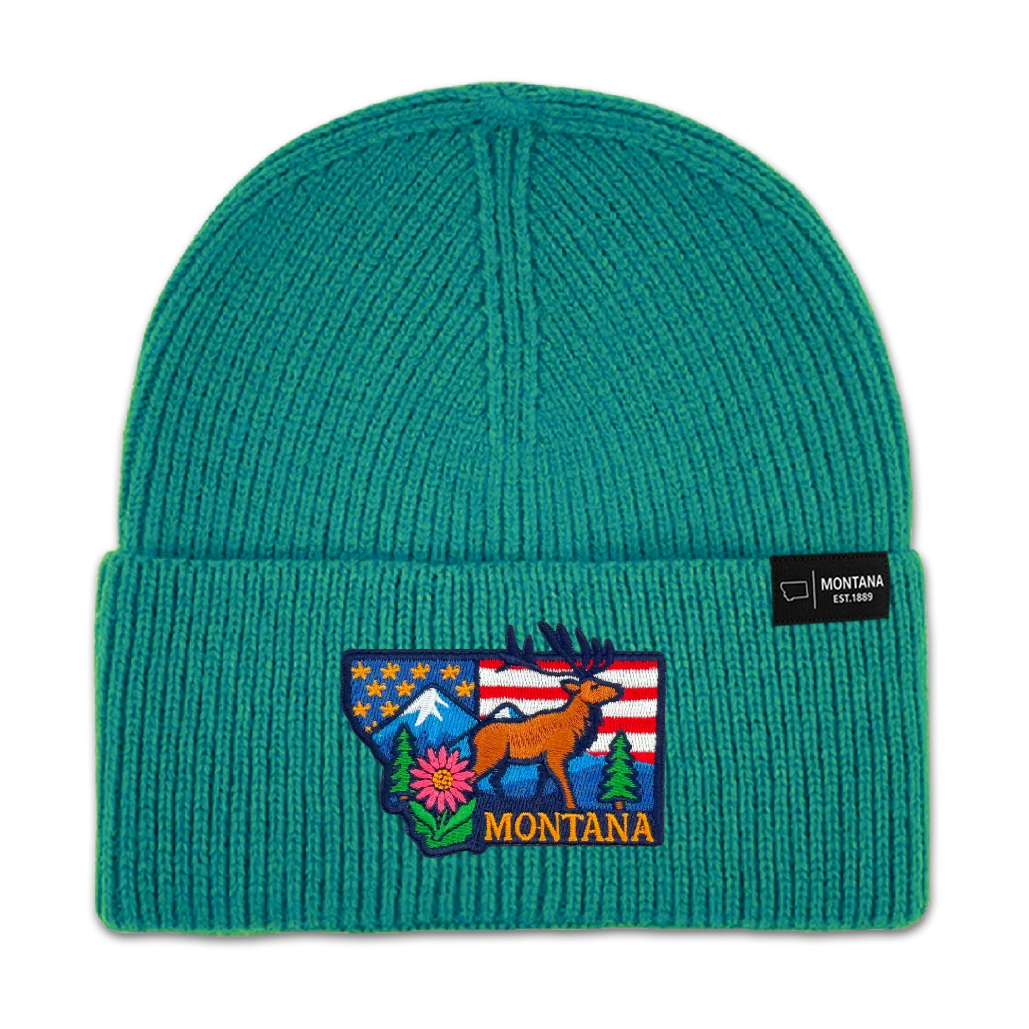 Montana Mens Womens Knit Beanie with Custom State Icons Unique Top Stitching Cozy Medium Fit