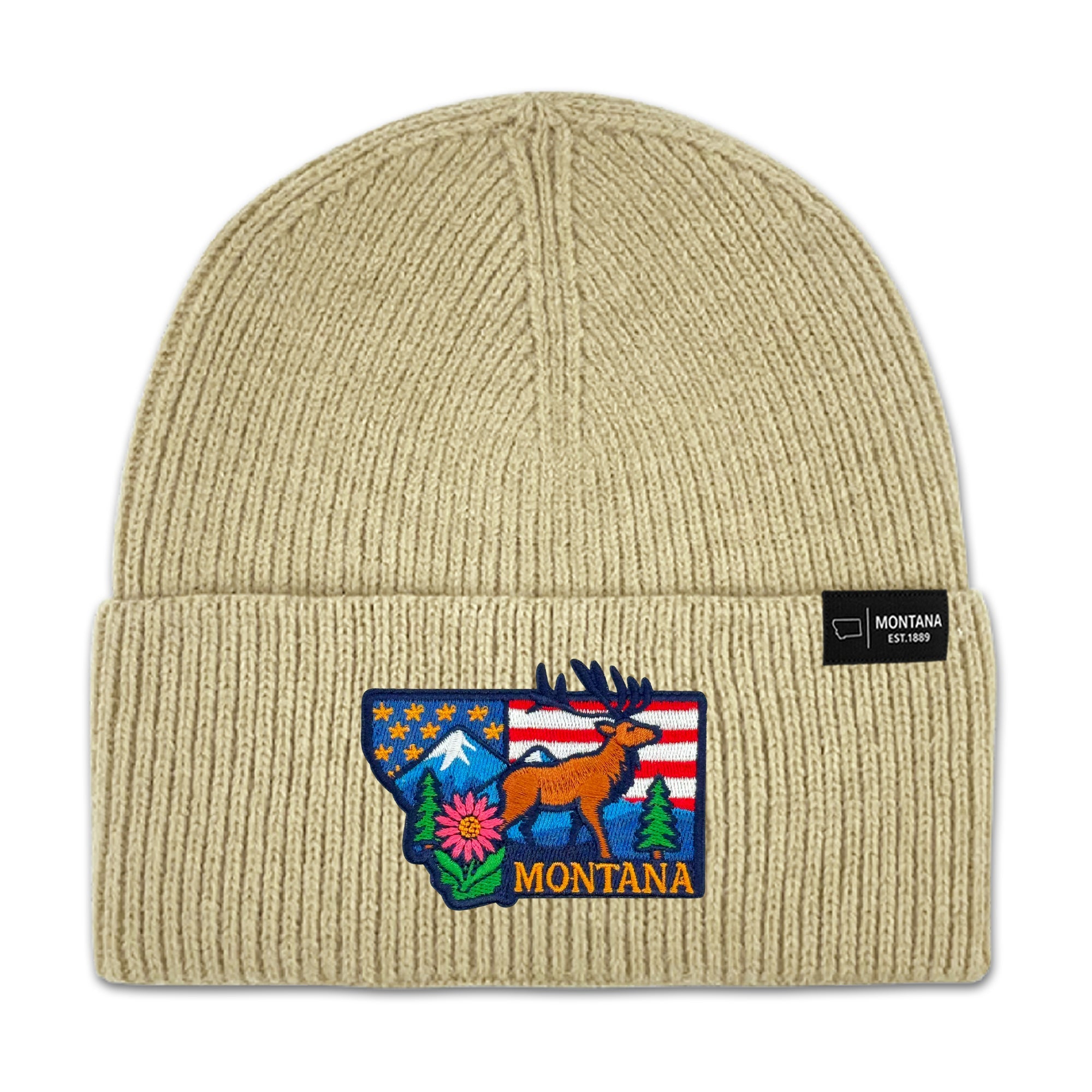 Montana Mens Womens Knit Beanie with Custom State Icons Unique Top Stitching Cozy Medium Fit