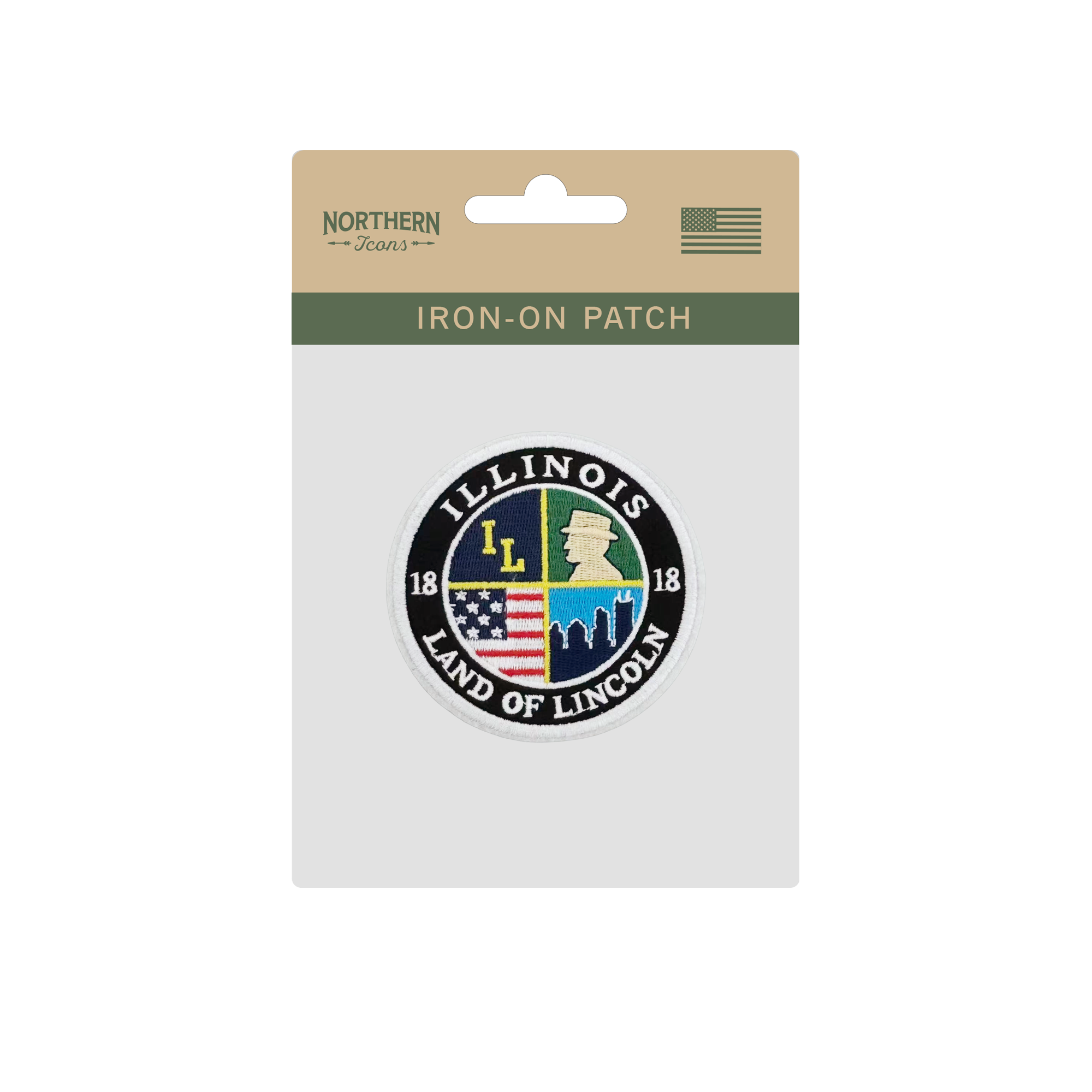 Illinois Land of Lincoln Embroidered Patch Vintage State Badge Round Iron-On