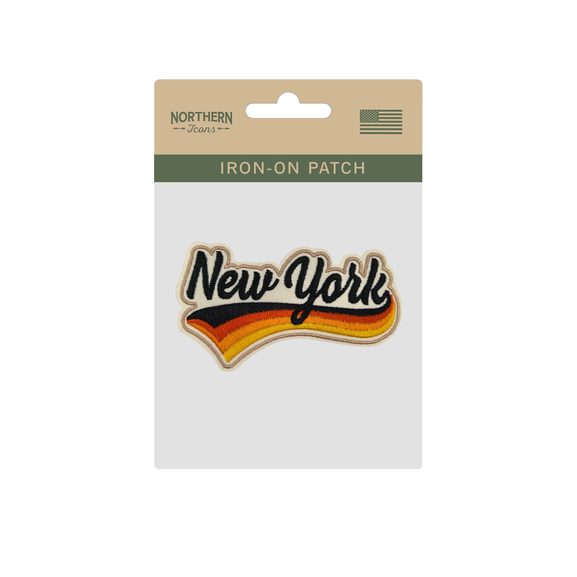 New York Retro Script Embroidered Iron-On Patch | Vintage State Name Travel Souvenir Applique for Jackets, Hats & Backpacks