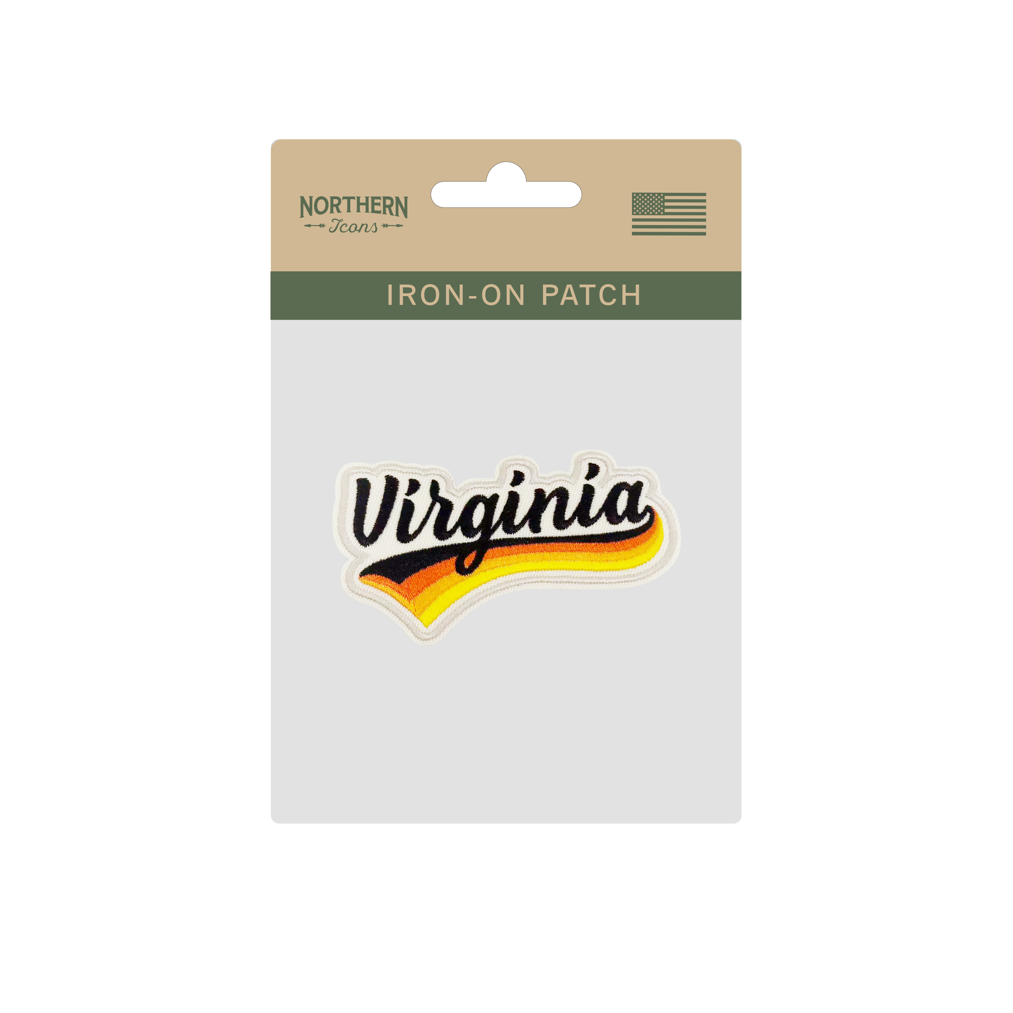 Virginia Retro Script Embroidered Iron-On Patch with Vintage Color Stripe