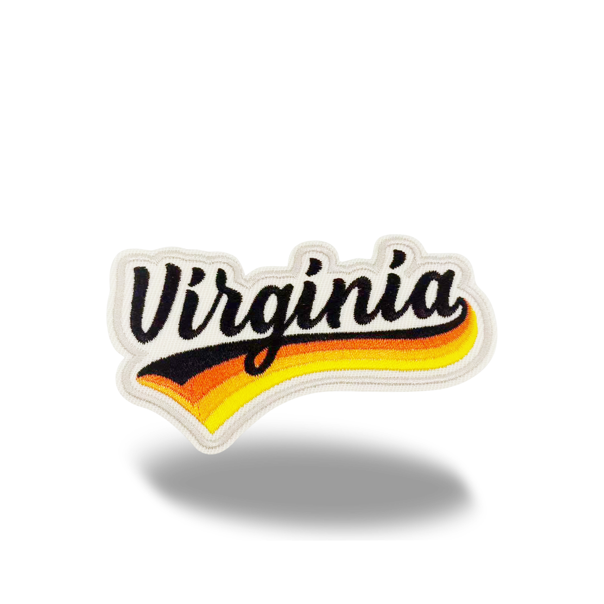 Virginia Retro Script Embroidered Iron-On Patch with Vintage Color Stripe