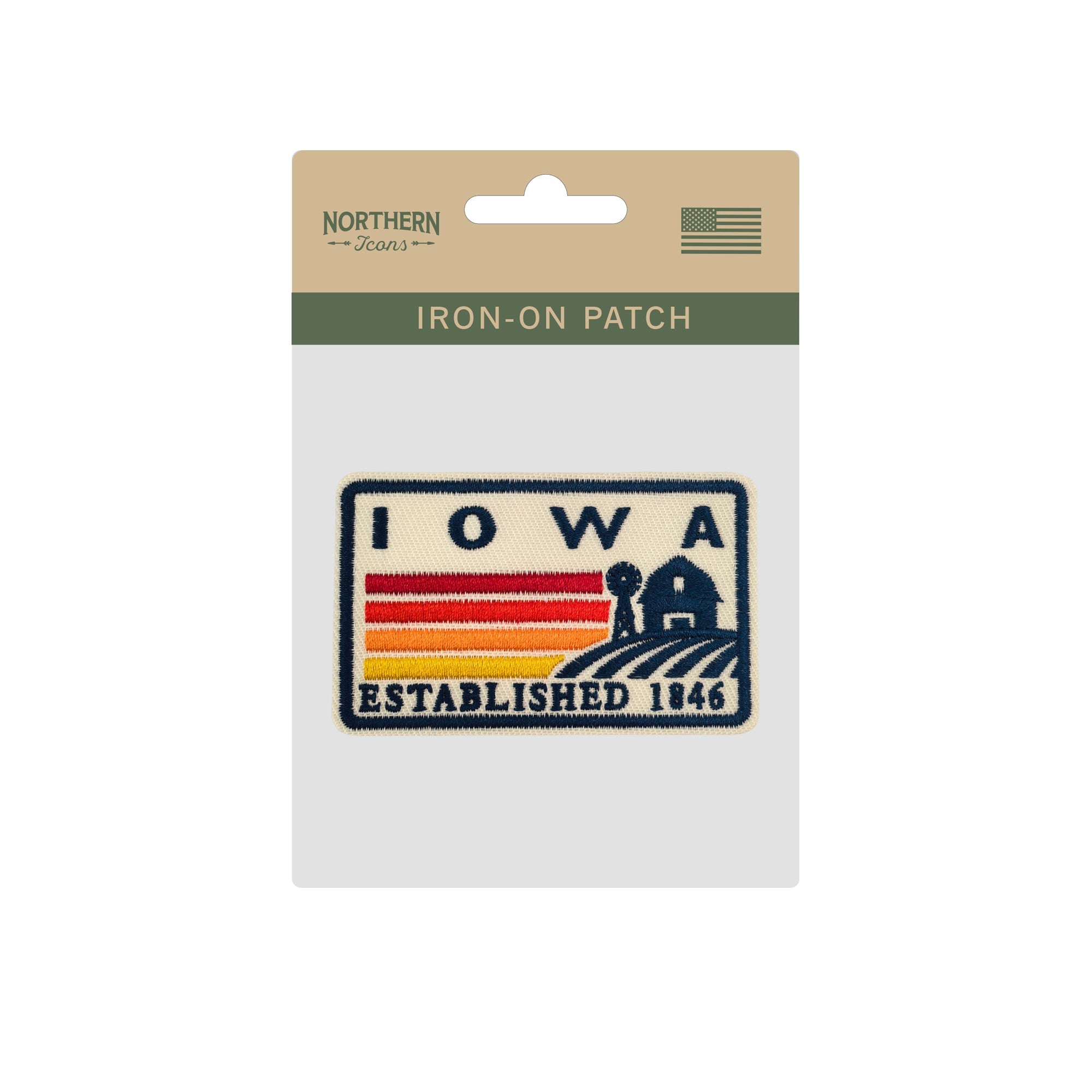 Iowa Barn & Windmill Embroidered Iron-On Patch ¨C Vintage State Souvenir Travel Patch