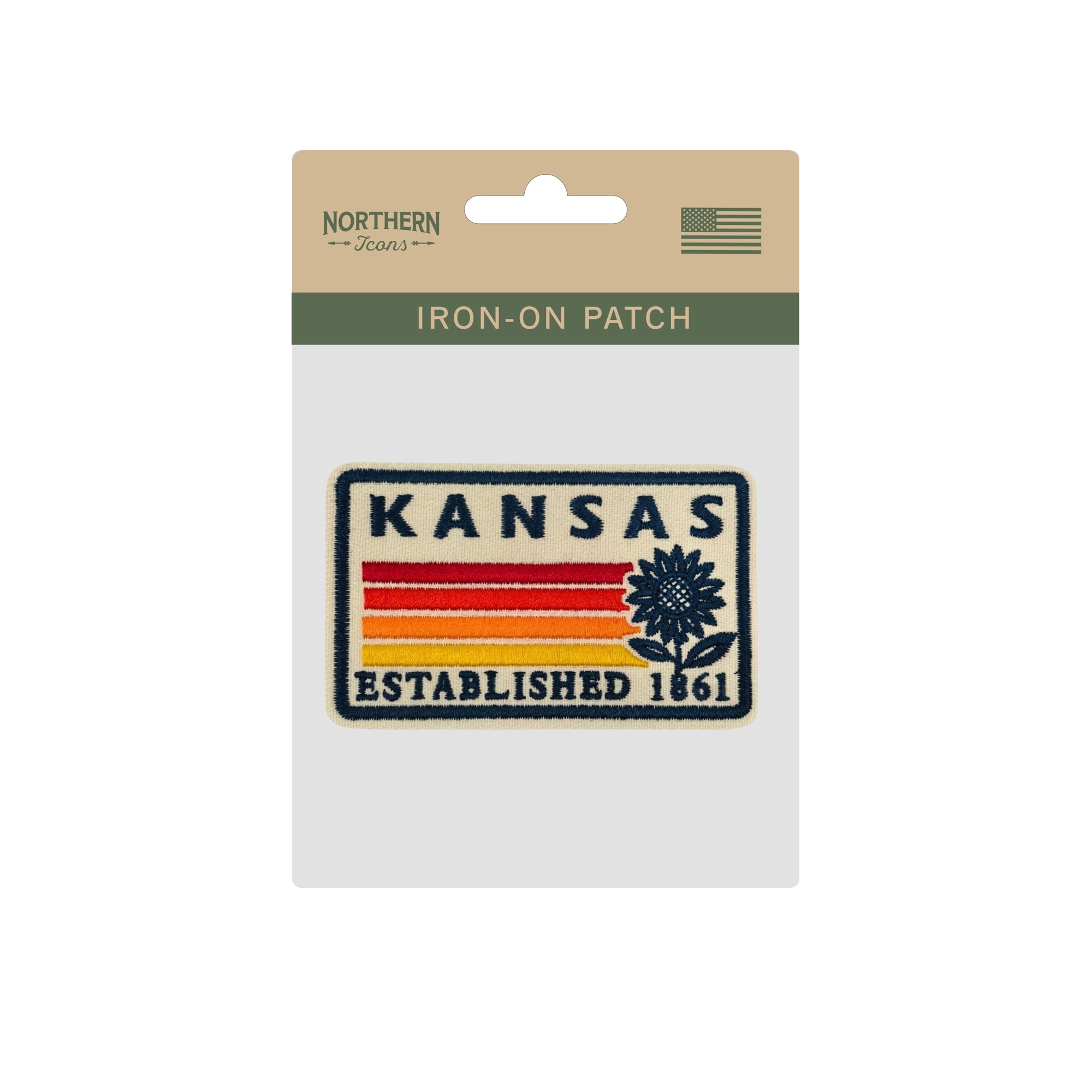 Kansas Sunflower Embroidered Iron-On Patch ¨C Vintage State Souvenir Travel Patch