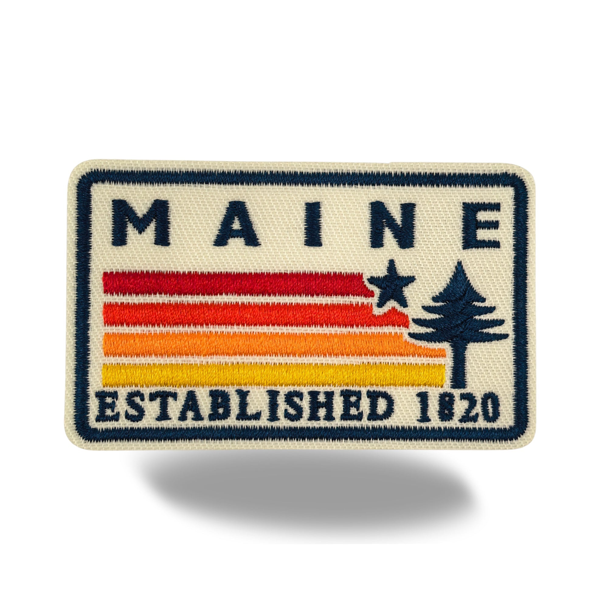 Maine Pine Tree & Star Embroidered Iron-On Patch ¨C Vintage State Souvenir Travel Patch