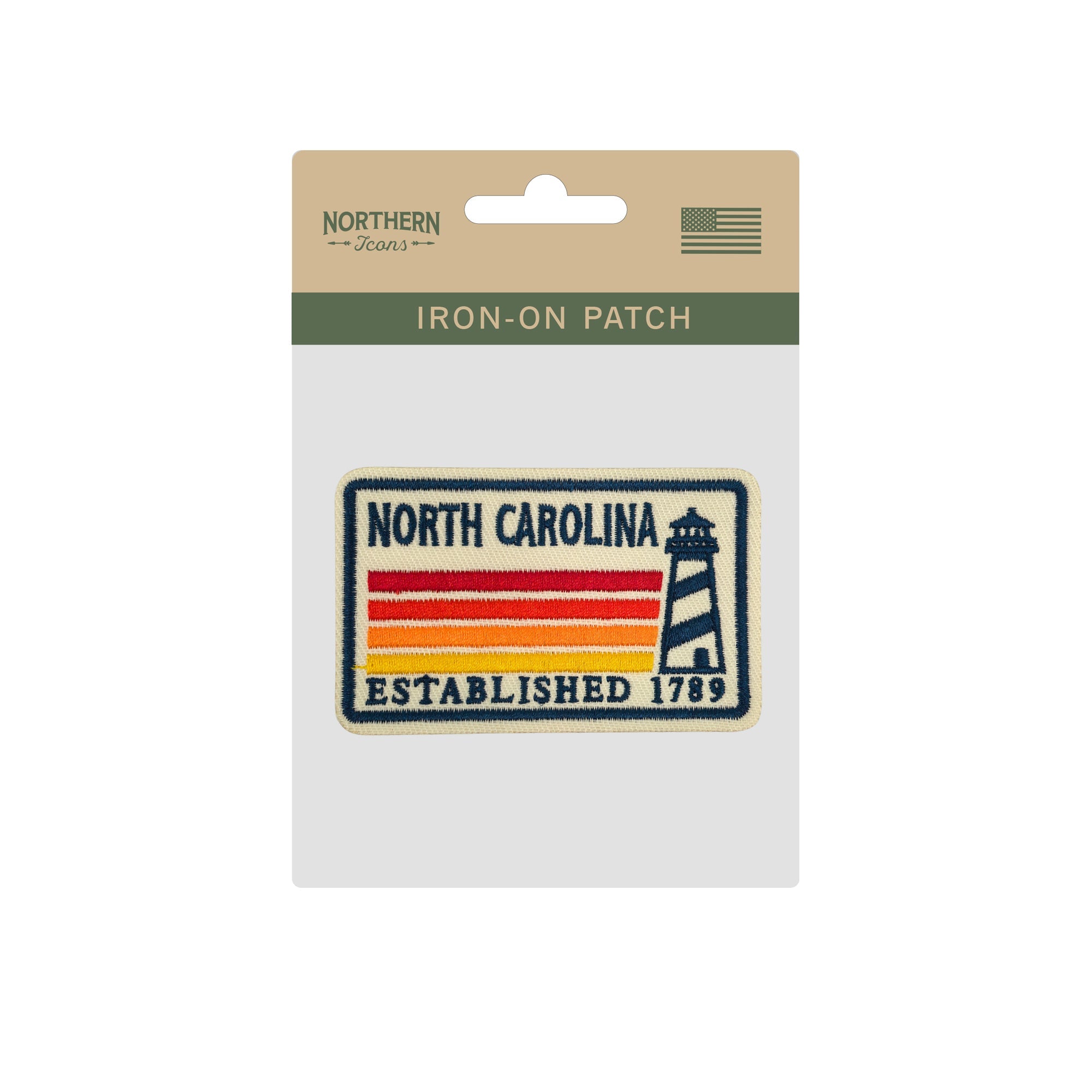 North Carolina Lighthouse Embroidered Iron-On Patch ¨C Vintage State Souvenir Travel Patch