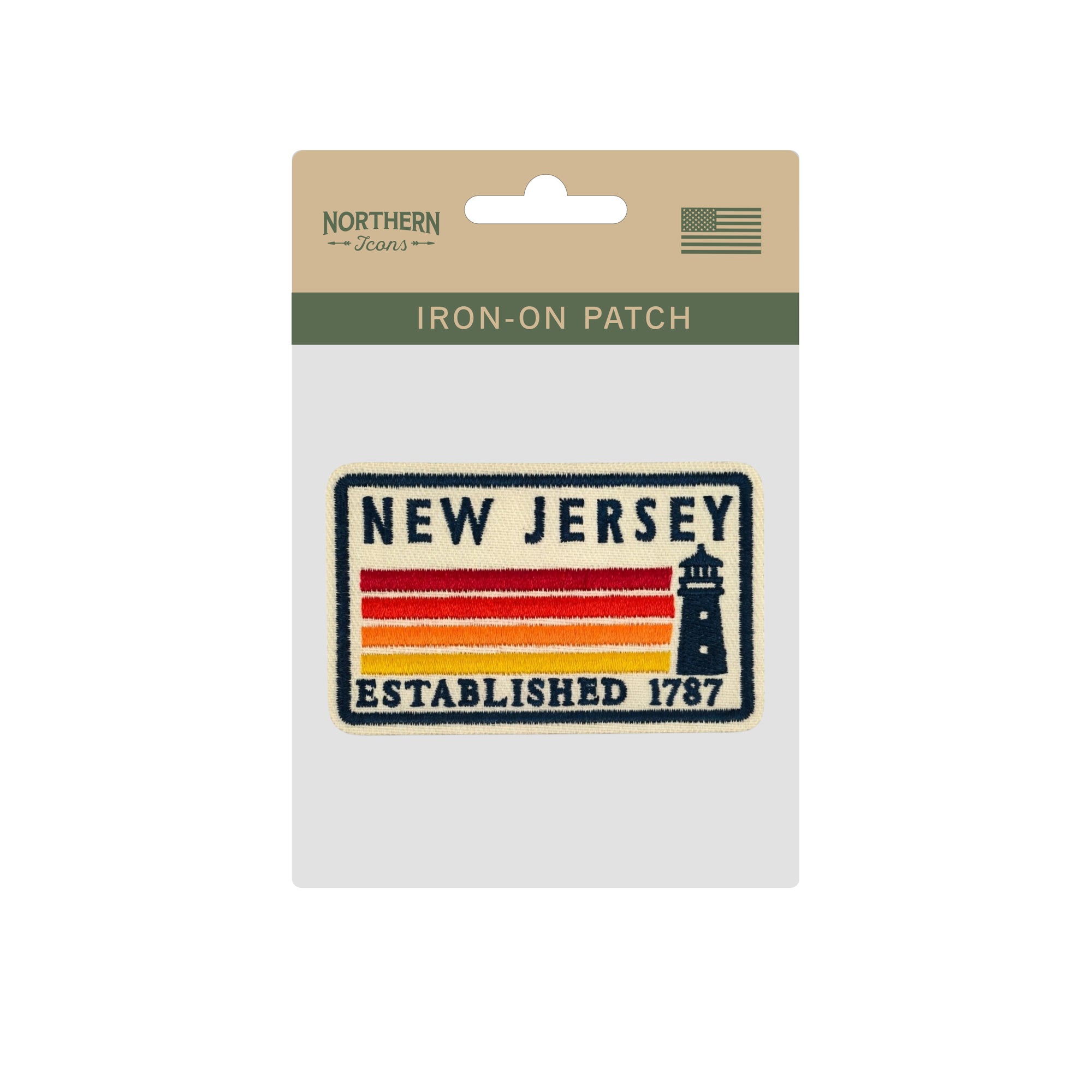 New Jersey Lighthouse Embroidered Iron-On Patch ¨C Vintage State Souvenir Travel Patch