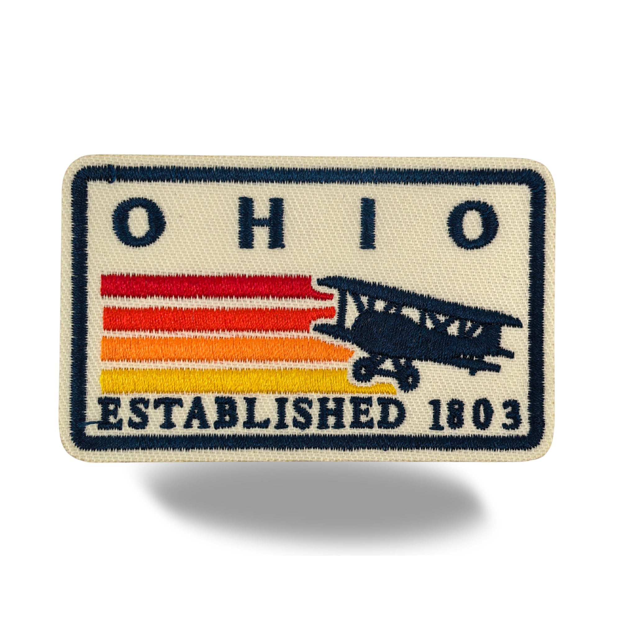 Ohio Vintage Airplane Embroidered Iron-On Patch ¨C Vintage State Souvenir Travel Patch