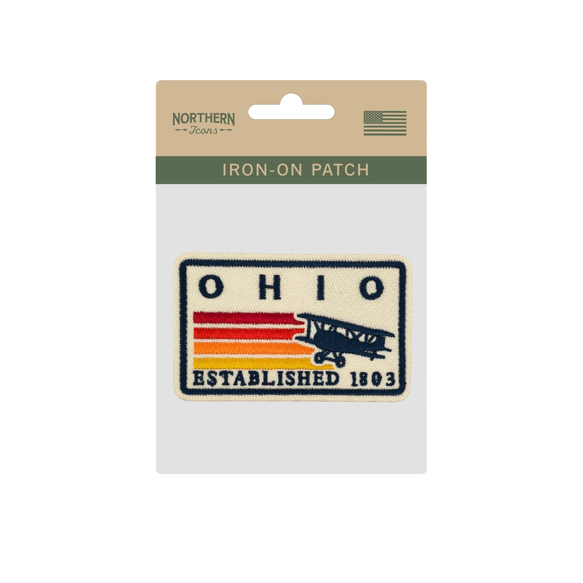 Ohio Vintage Airplane Embroidered Iron-On Patch ¨C Vintage State Souvenir Travel Patch