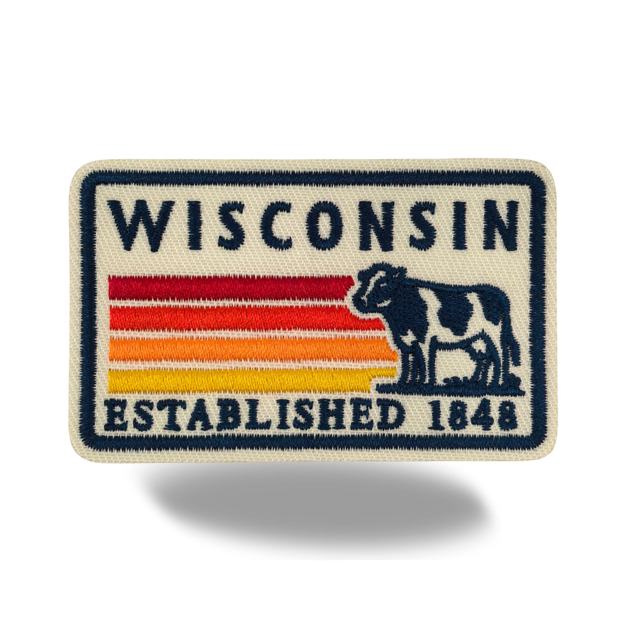 Wisconsin Dairy Cow Embroidered Iron-On Patch ¨C Vintage State Souvenir Travel Patch