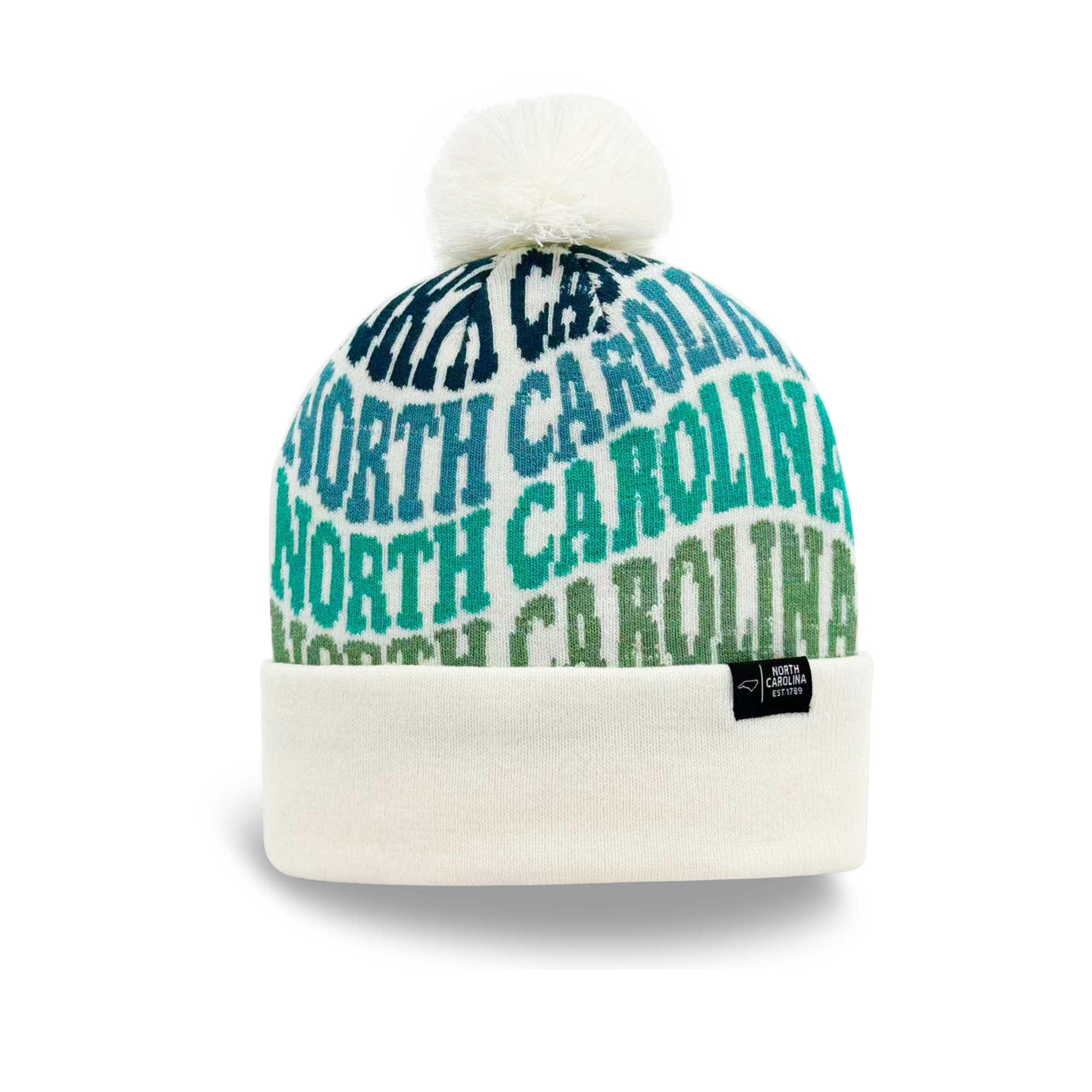 North Carolina Colorful Letter Knit Beanie Retro Pom Pom Winter Hat with Bold Typography