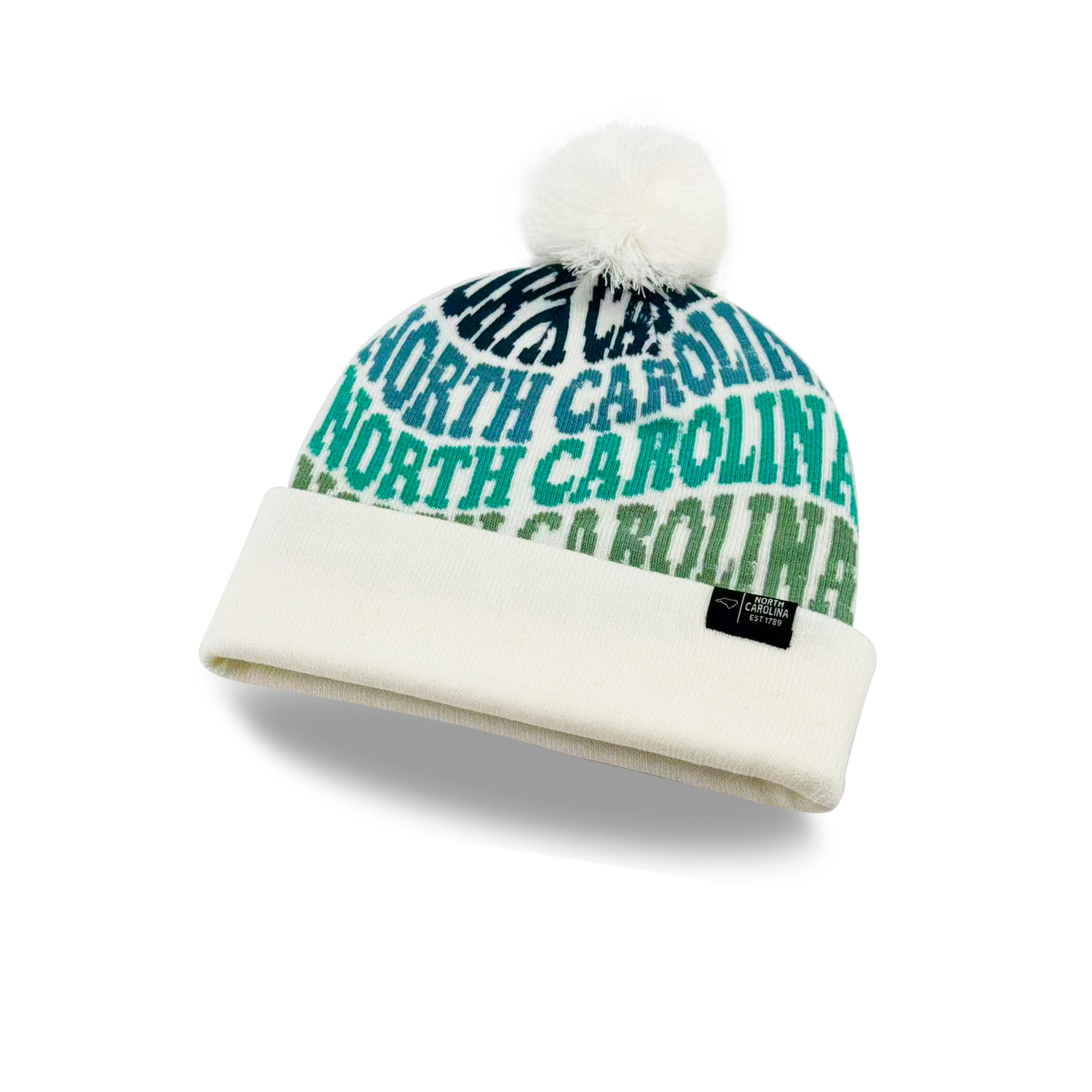 North Carolina Colorful Letter Knit Beanie Retro Pom Pom Winter Hat with Bold Typography