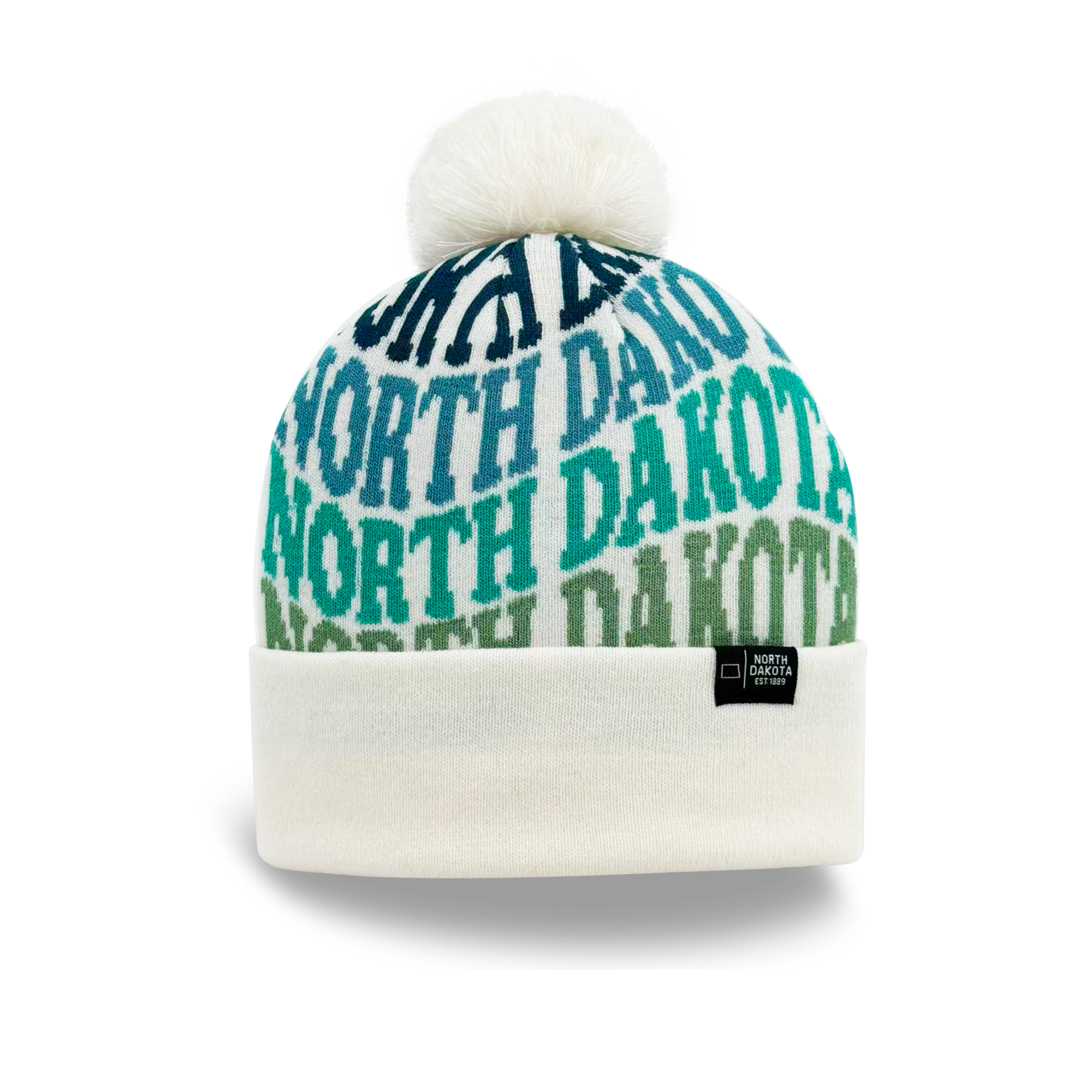 North Dakota Colorful Letter Knit Beanie Retro Pom Pom Winter Hat with Bold Typography